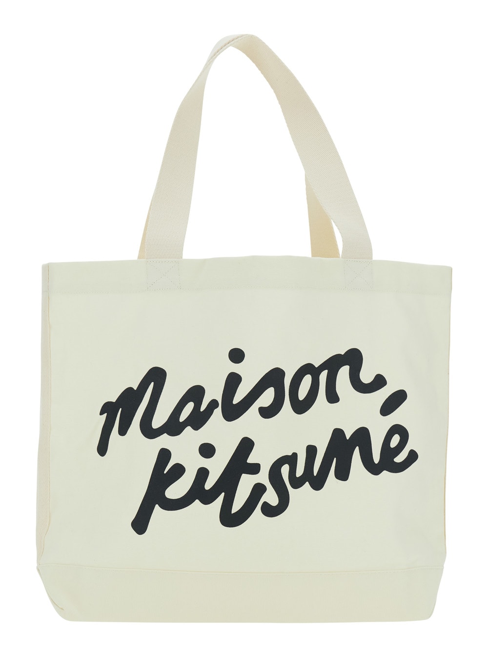 Shop Maison Kitsuné White Shopper With Maxi Logo Lettering On The Front In Cotton Man In Beige