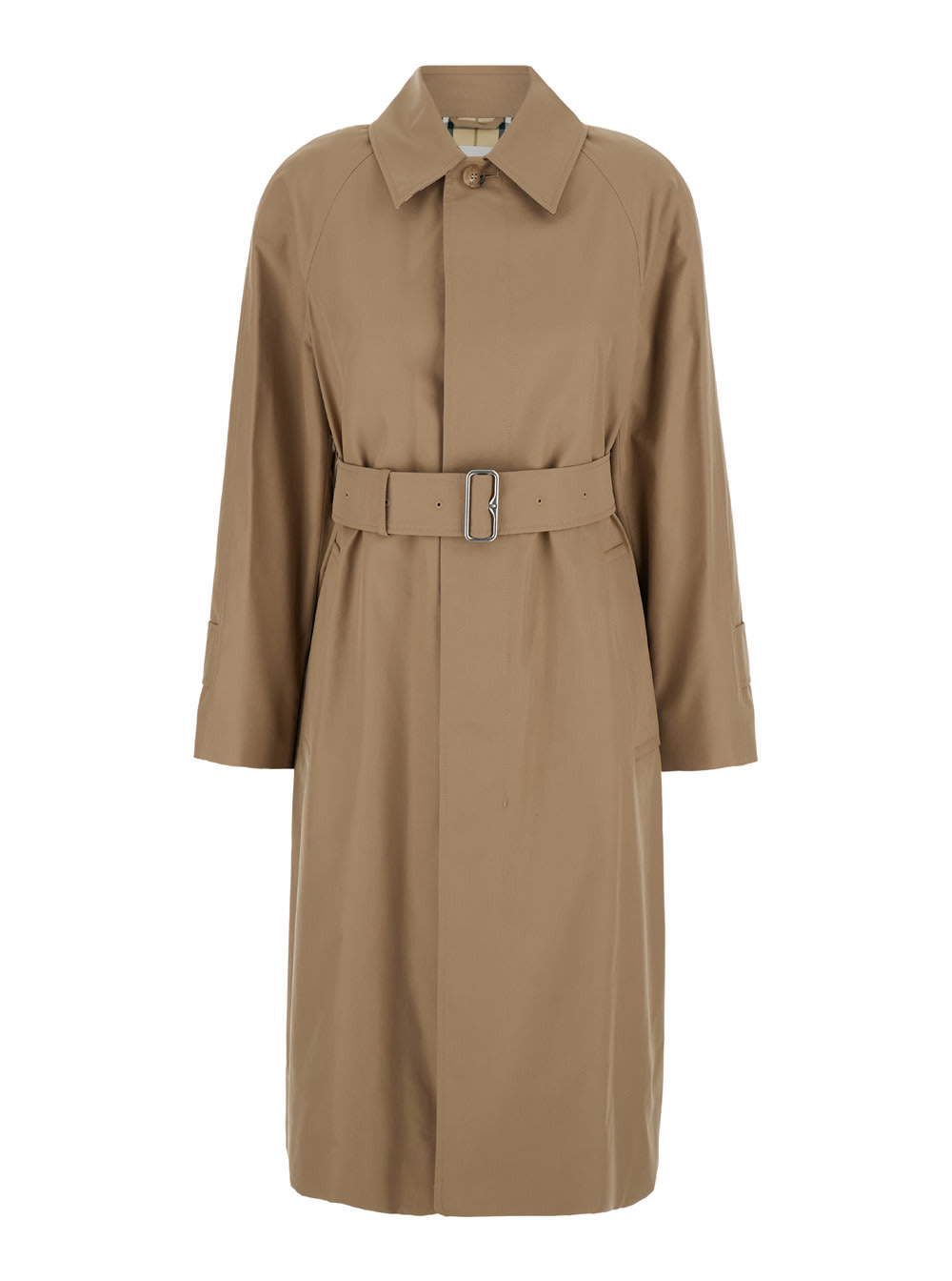 Shop Burberry Beige Trench Coat With Pointed Collar In Cotton Woman