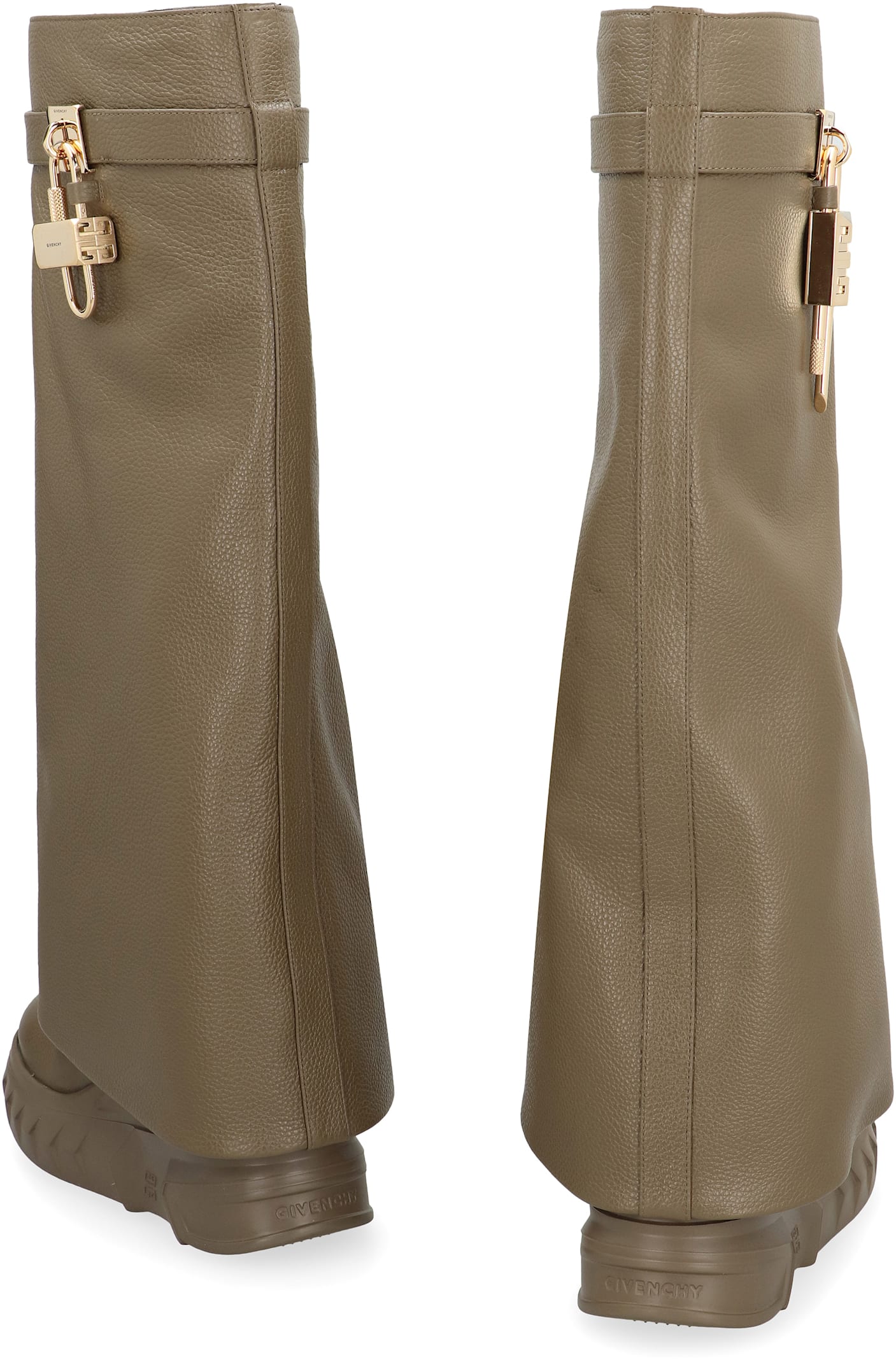 Givenchy Shark Lock Biker Boots In Grained Leather In Green