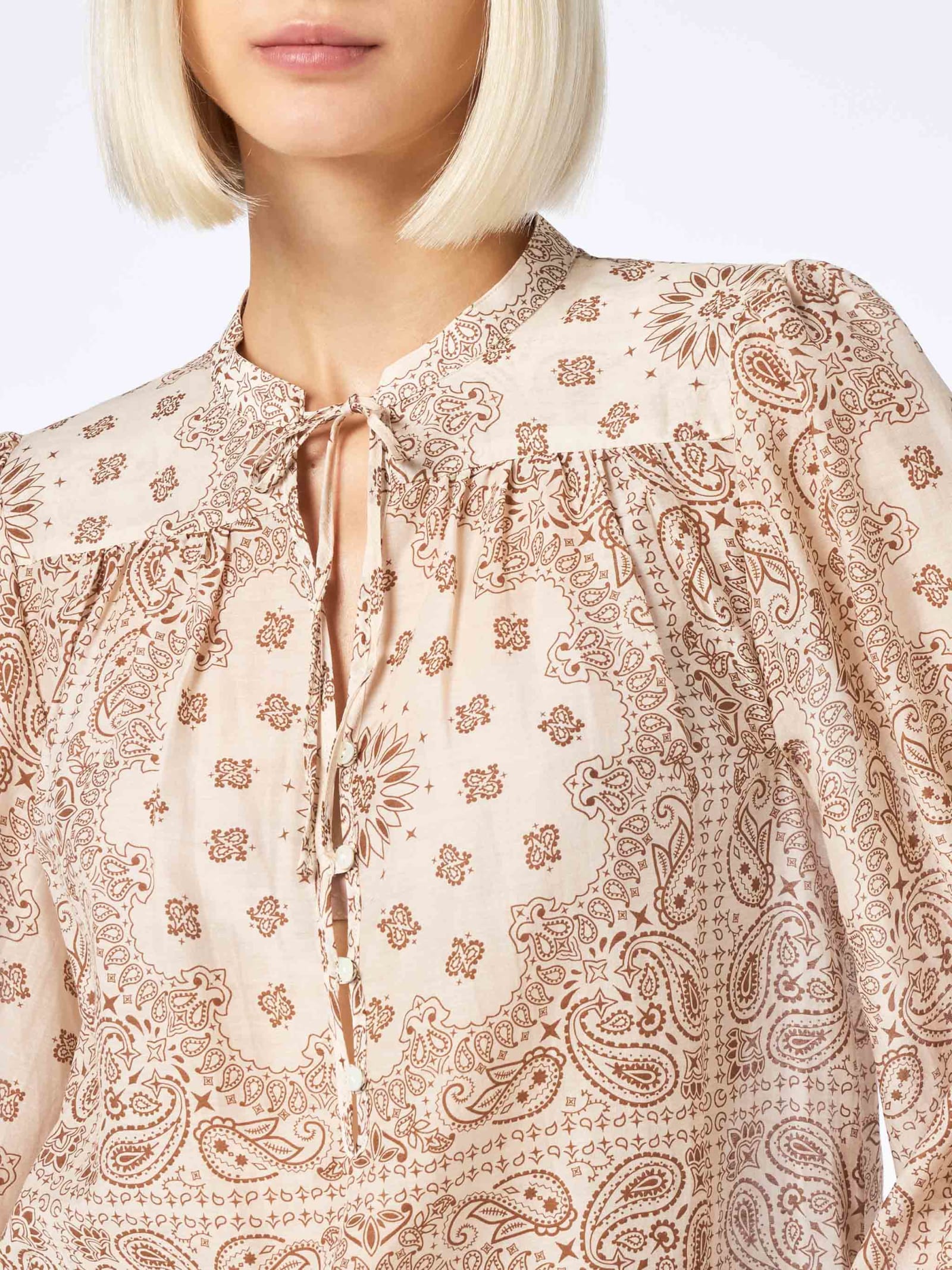 Mc2 Saint Barth Woman Silk Voile Blouse Harper With Bandanna Print In White
