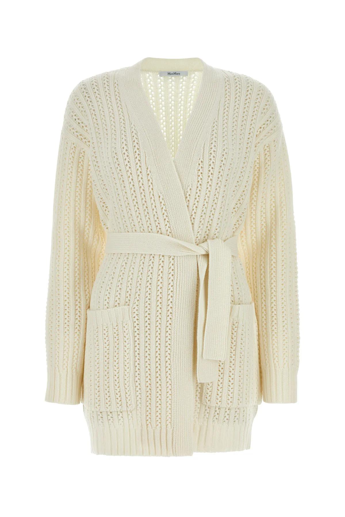 Shop Max Mara Ivory Wool Blend Balzac Cardigan In Yellow