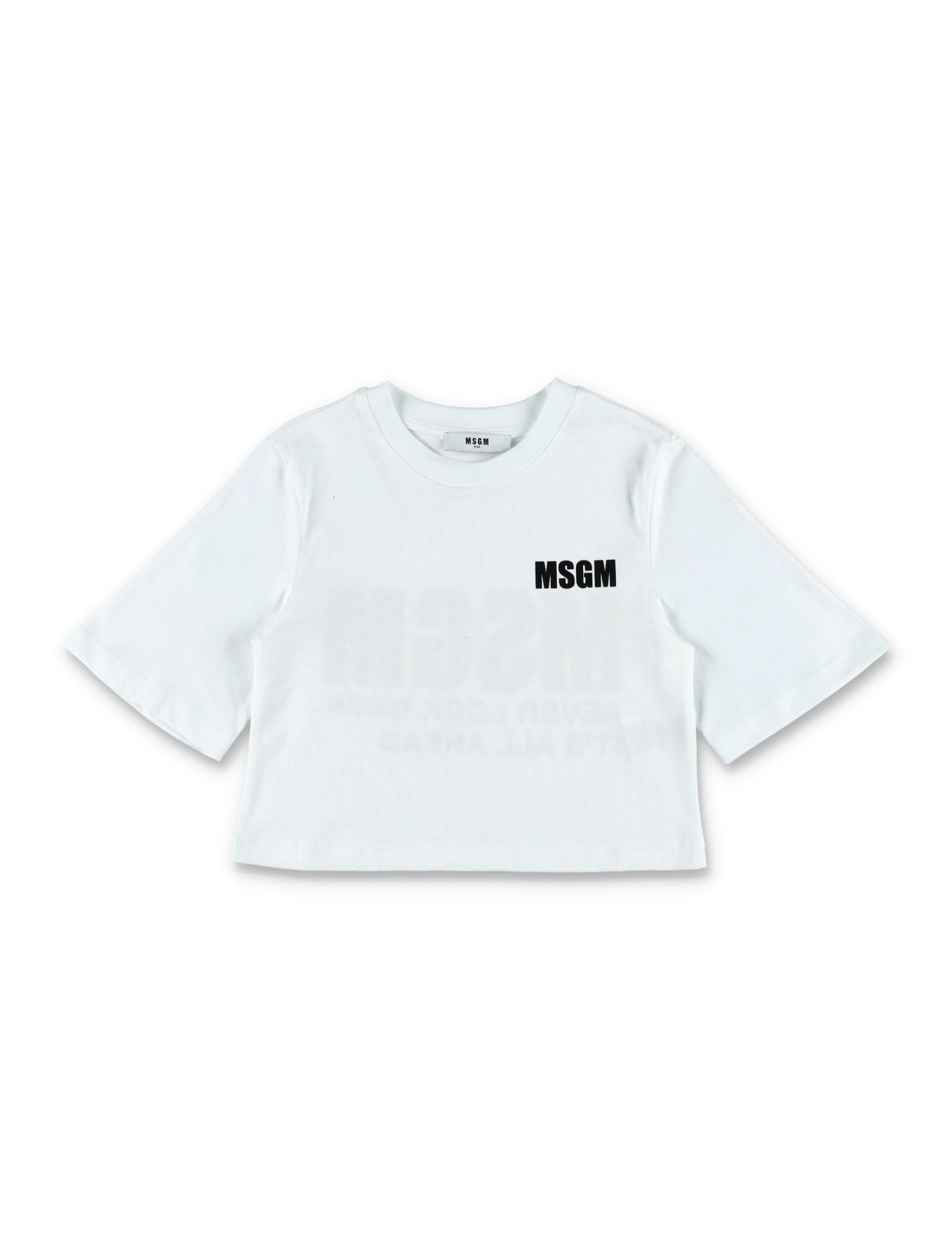 Msgm Kids' Logo Cropped T-shirt In Bianco/white