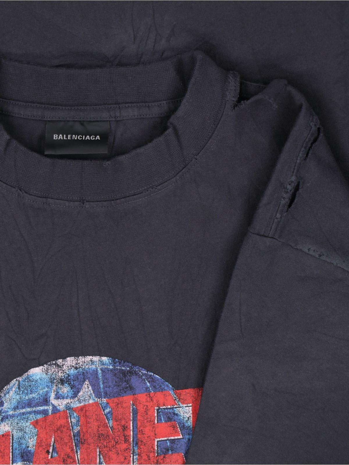 Shop Balenciaga Planet Earth Logo T-shirt In Washed Black