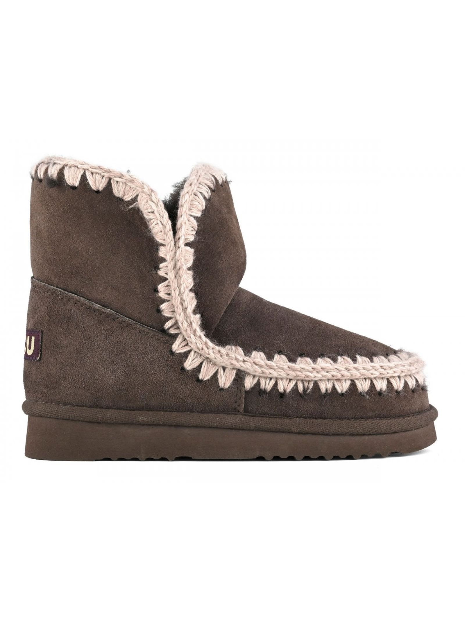 Mou Eskimo 18 Sheepskin Boots With Crochet Stitching In Brown