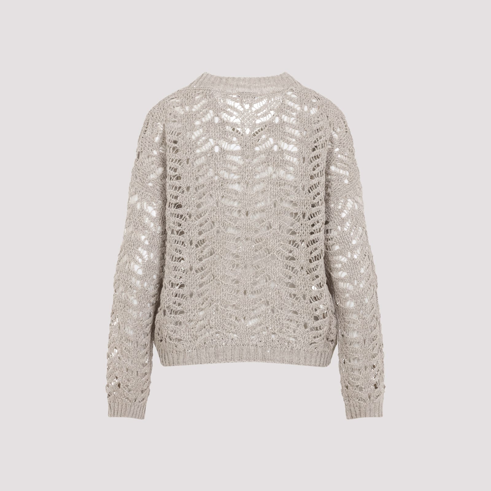 Brunello Cucinelli Light Beige Foliage Lace Sweater In Naturale