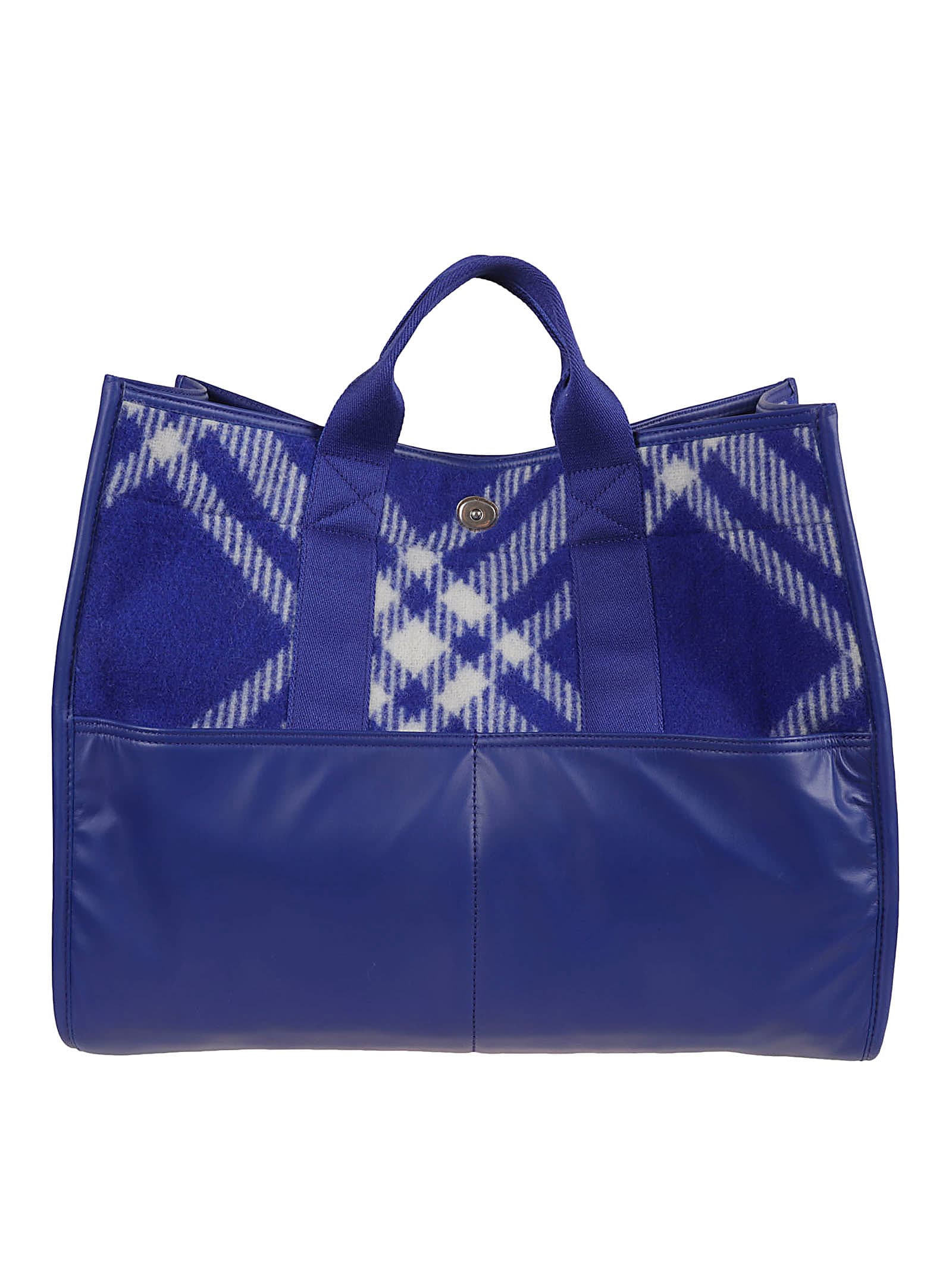 Burberry Canvas Check Tote In Blue