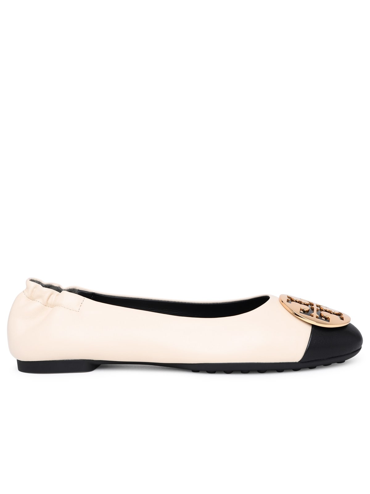 Tory Burch Claire Two-color Leather Ballet Flats Flat Shoes In Cream