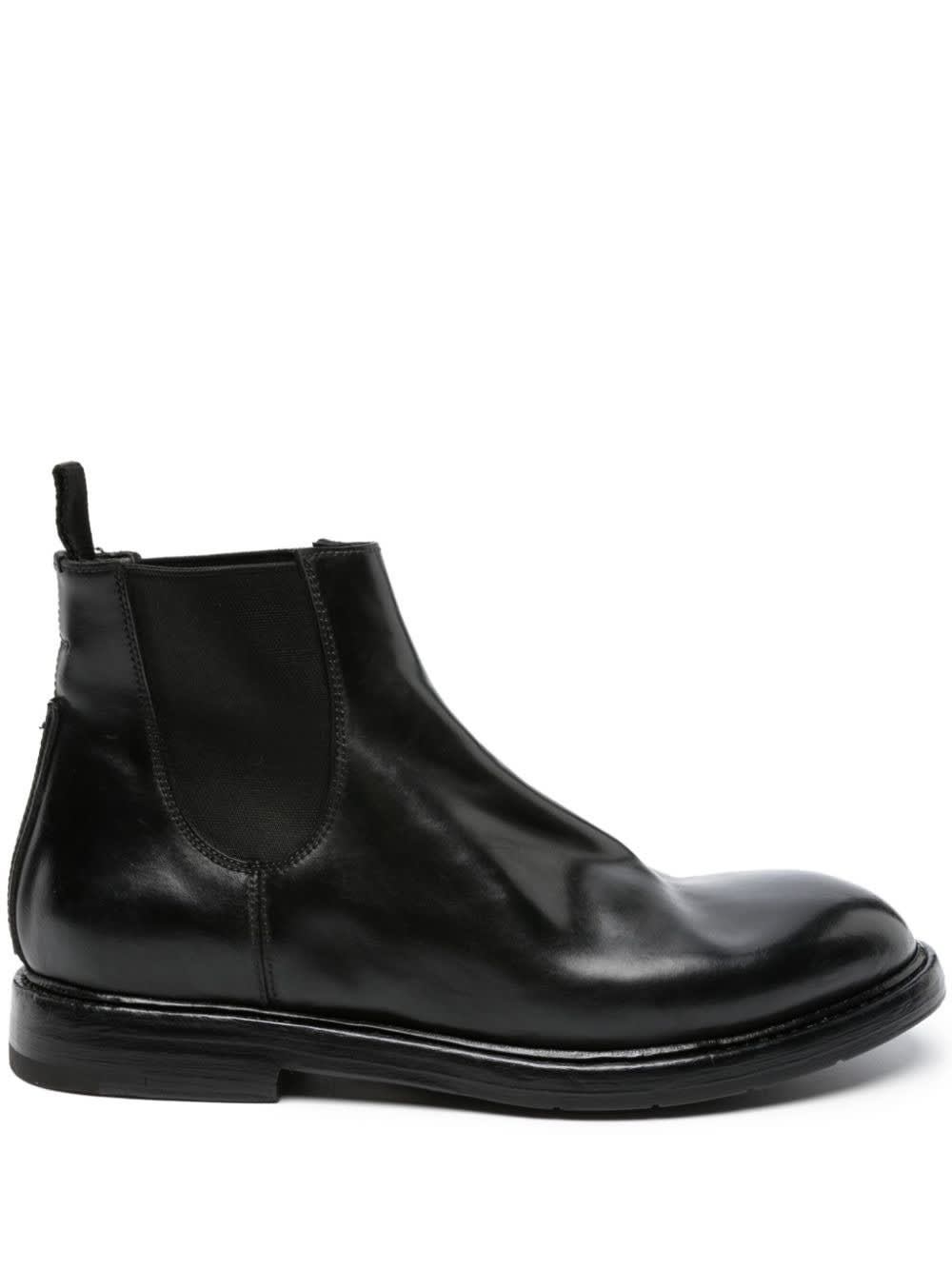 Black Brushed Leather Chelsea Ankle Boots