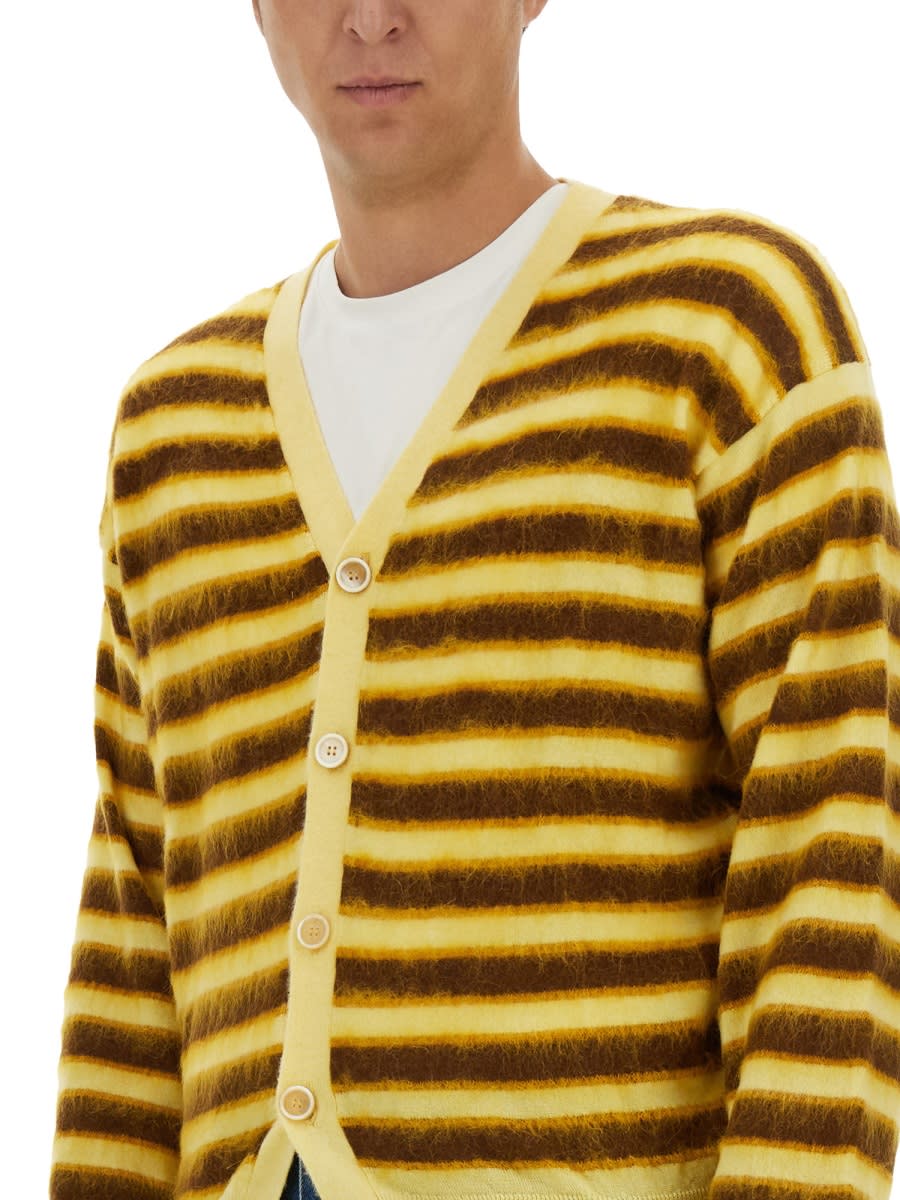 Shop Marni Striped Cardigan In Yellow