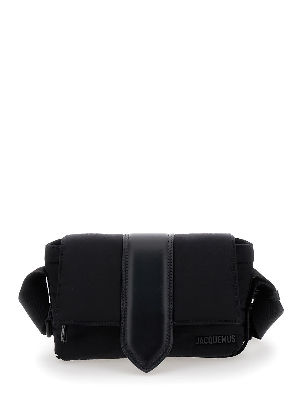 Shop Jacquemus Le Petit Messenger Bambino Black Crossbody Bag With Lettering In Cotton Man