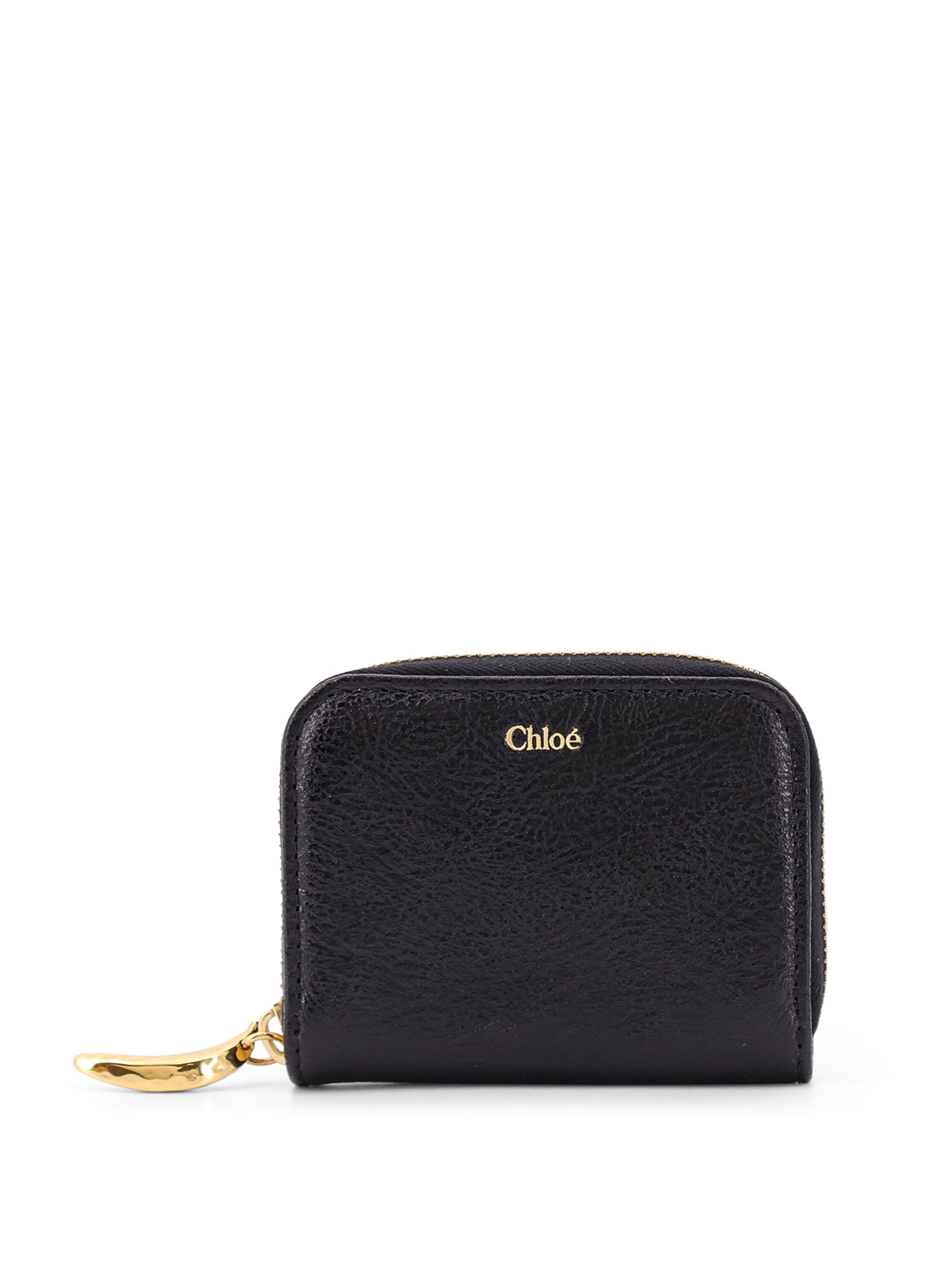 Chloé Logo Front Leather Wallet With Banana Slider In Black
