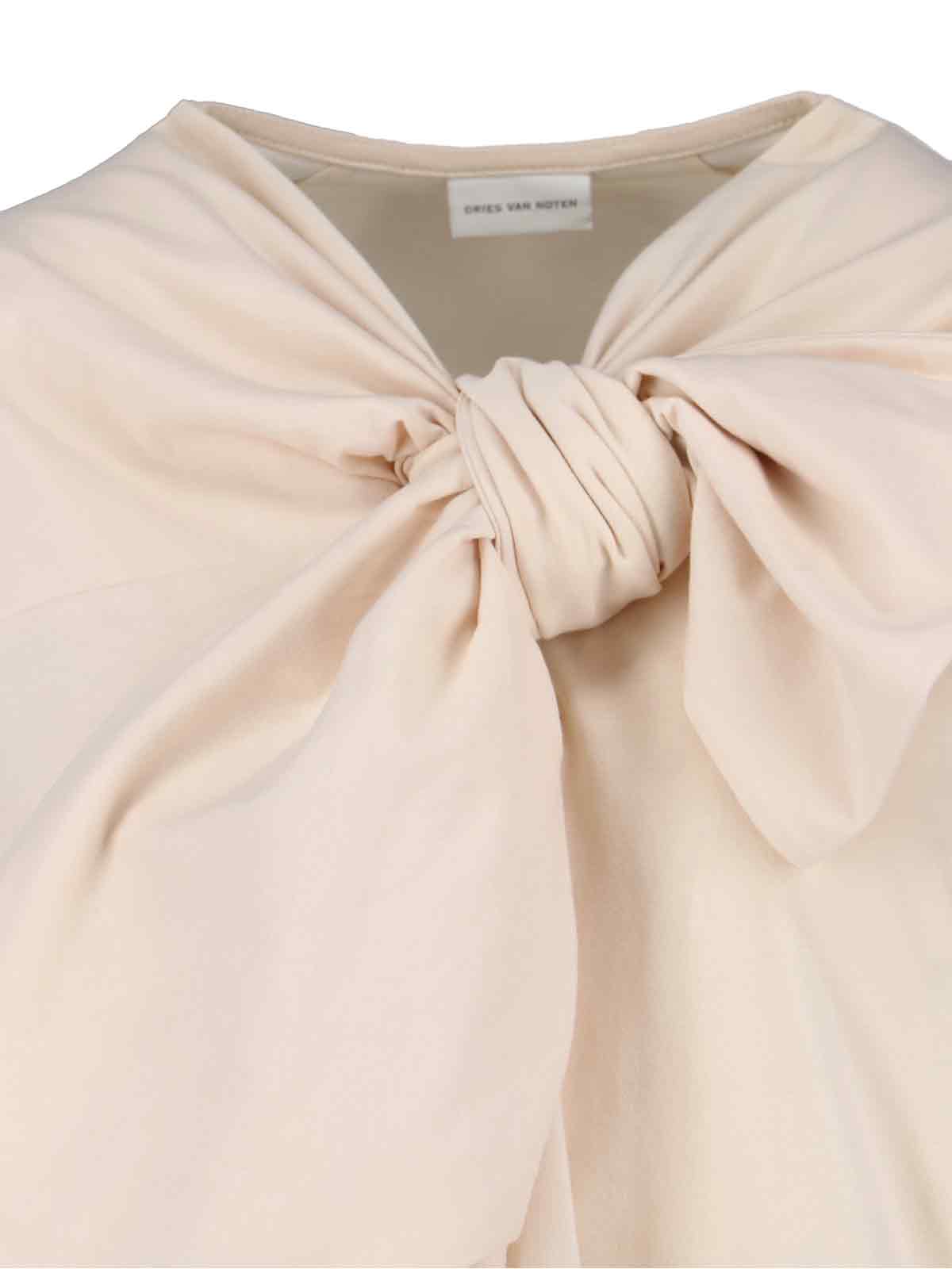 Dries Van Noten Short Sleeve Top Featuring Bow Detail In White
