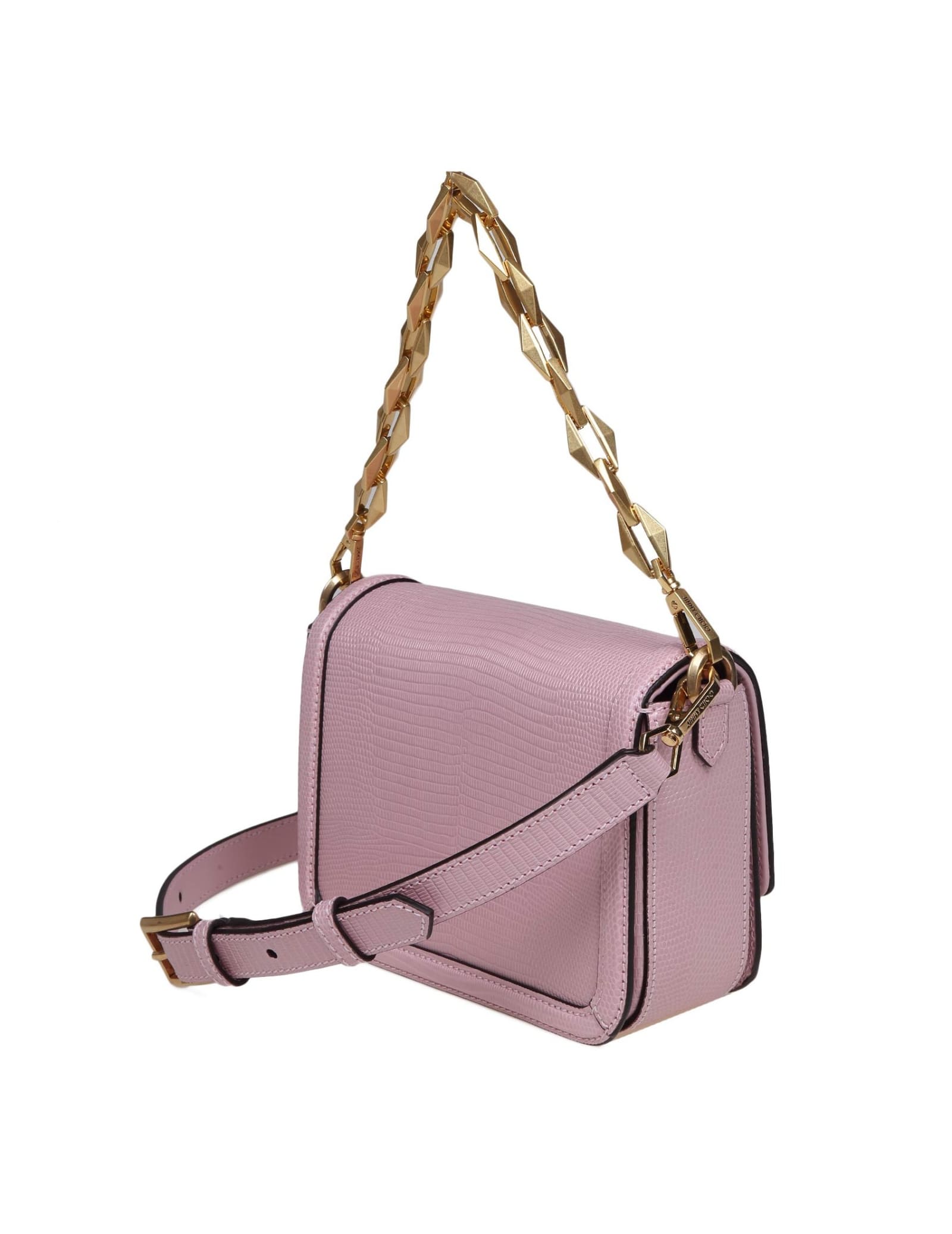 Shop Jimmy Choo Pink Snake Print Leather Crossbody In Rose