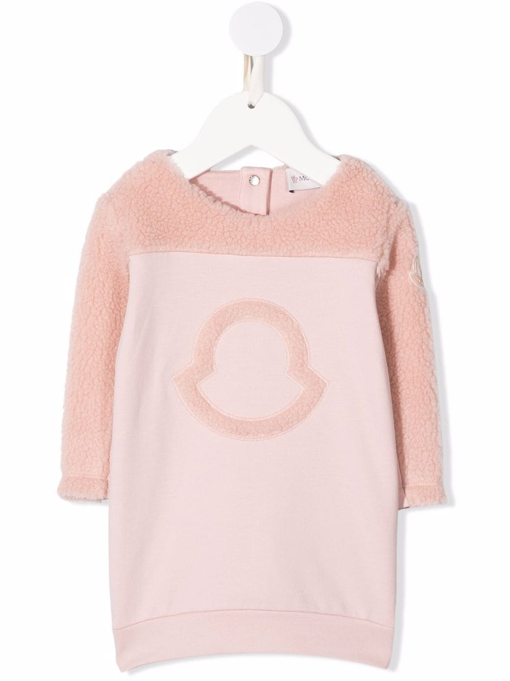 Moncler Kids Pink Dress With Logo And Faux Shearling