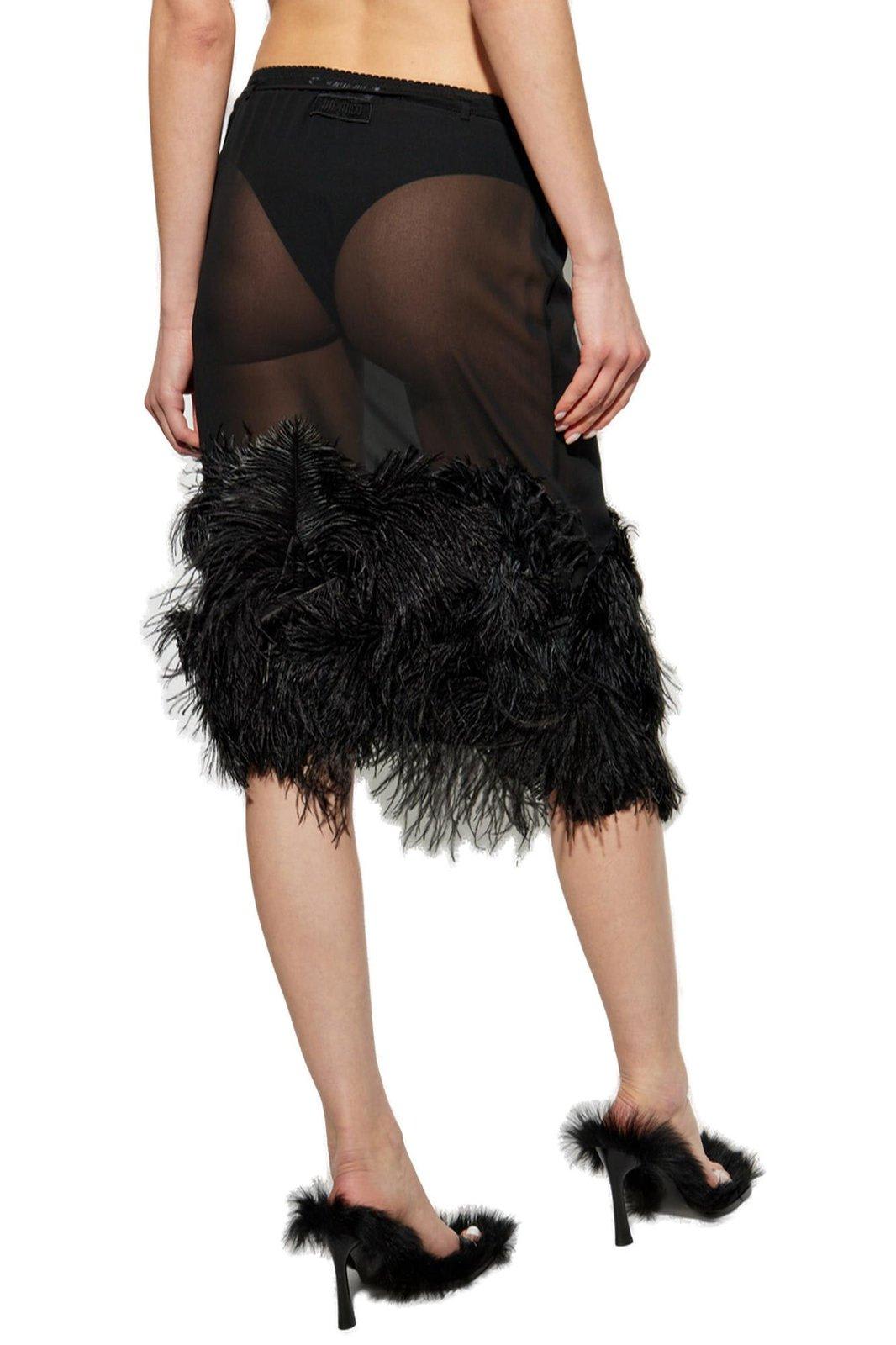 Attico Chic Low-waisted Midi Skirt With Feather Embellishment In Black