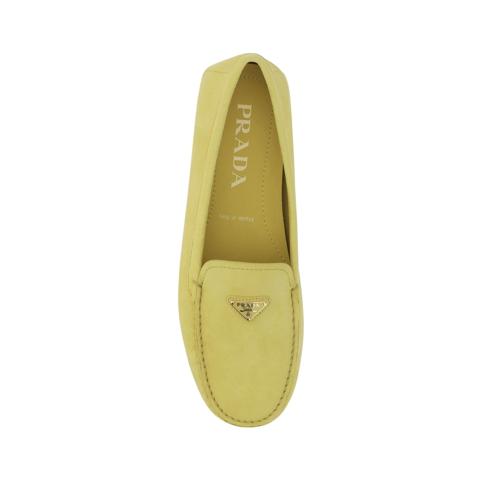 Shop Prada Leather Logo Loafers In Yellow