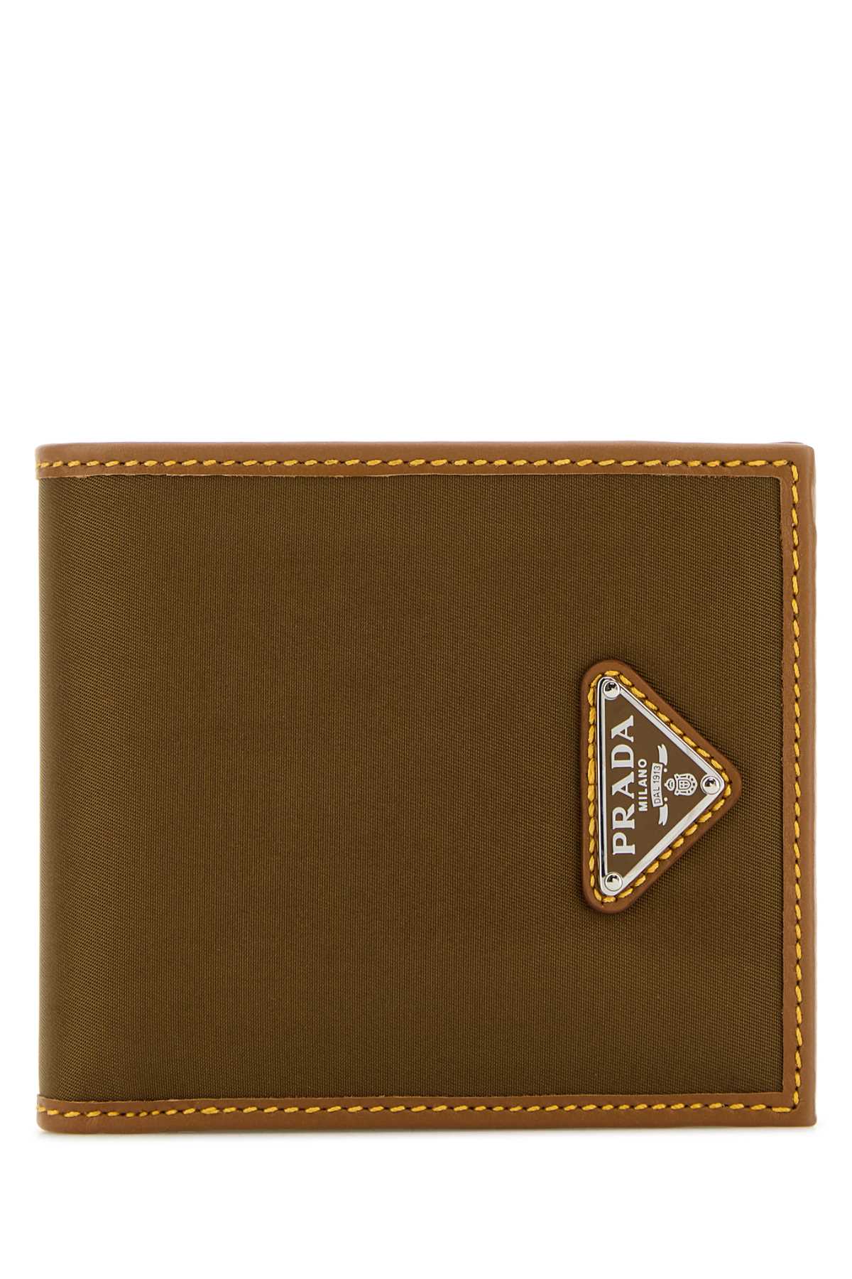 Shop Prada Two-tone Fabric And Leather Wallet In Sughero