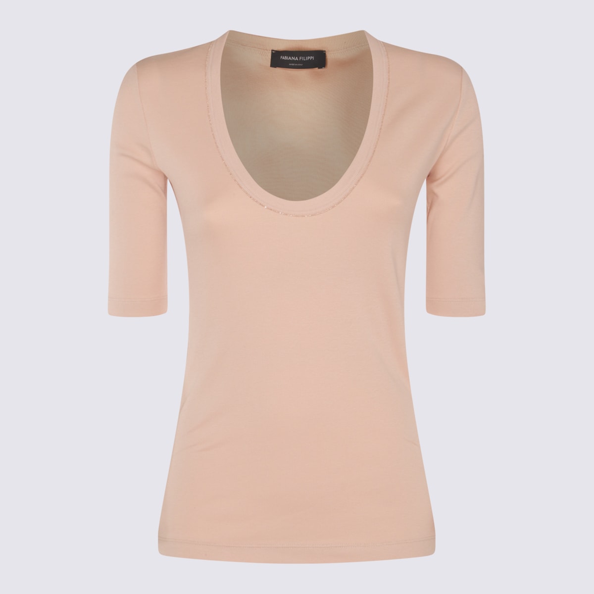 Shop Fabiana Filippi Pink Cotton T-shirt In Powder