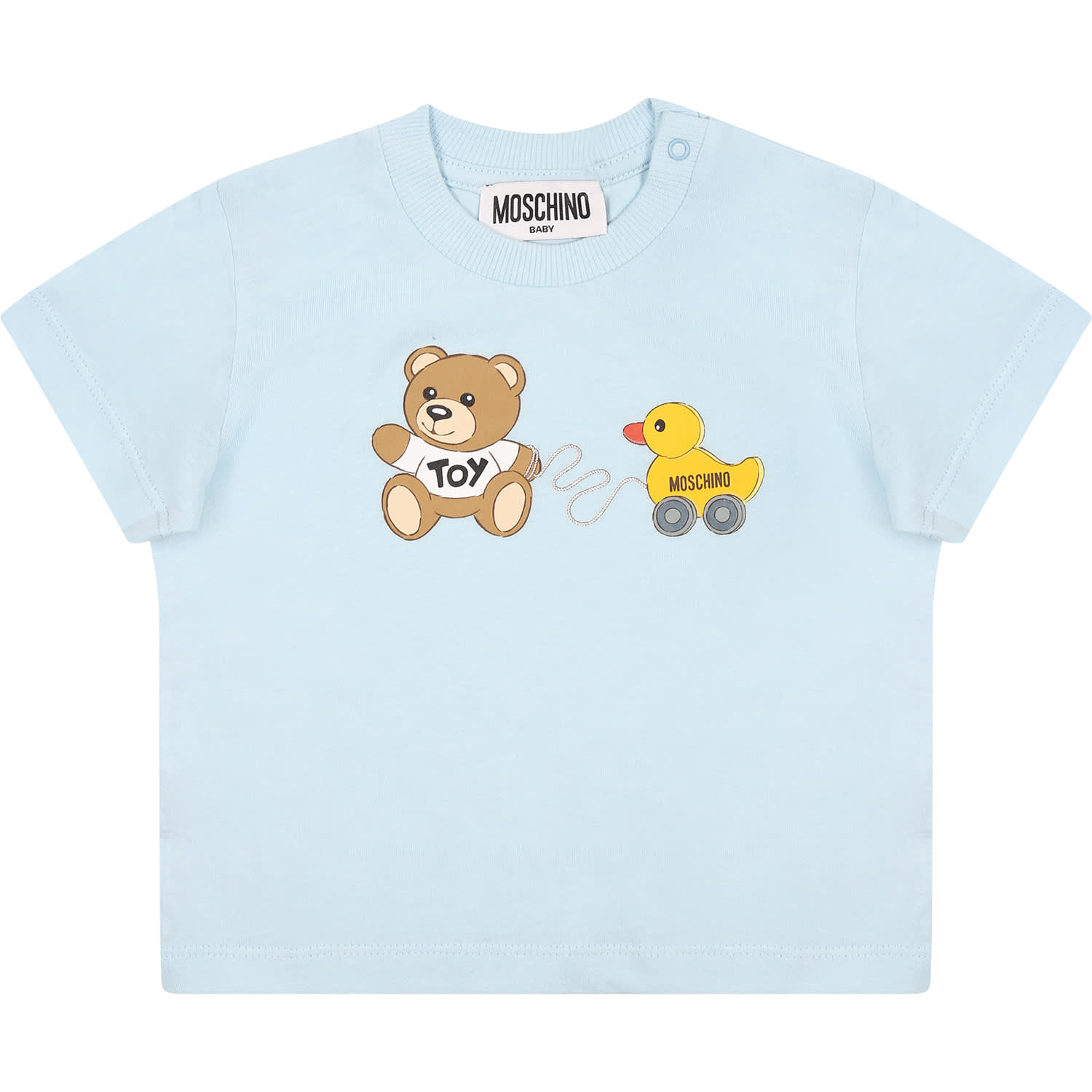 Moschino Light Blue T-shirt For Baby Boy With Teddy Bear And Duck In Azzurro