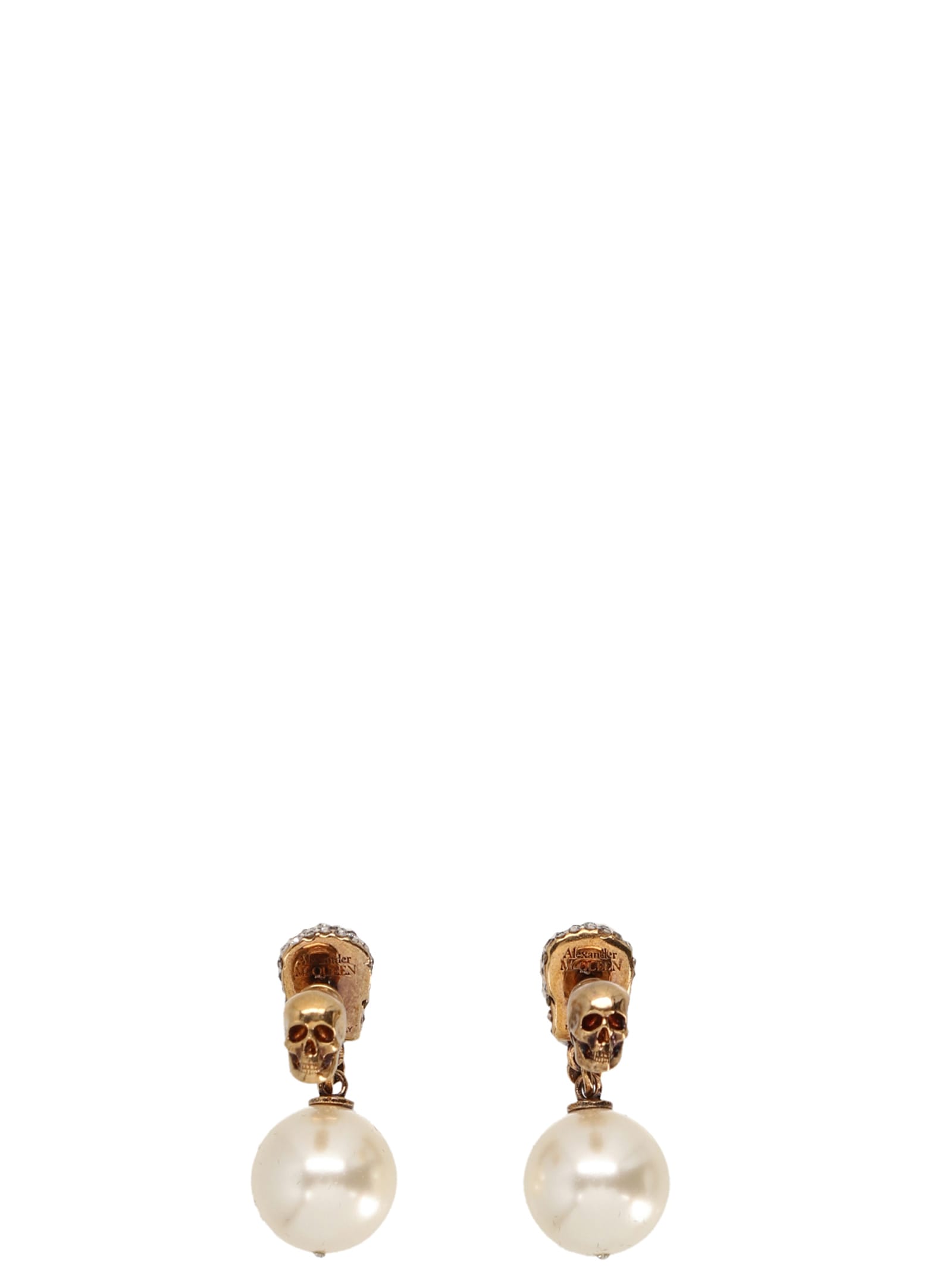 Alexander Mcqueen Pearl Skull Earrings In Gold