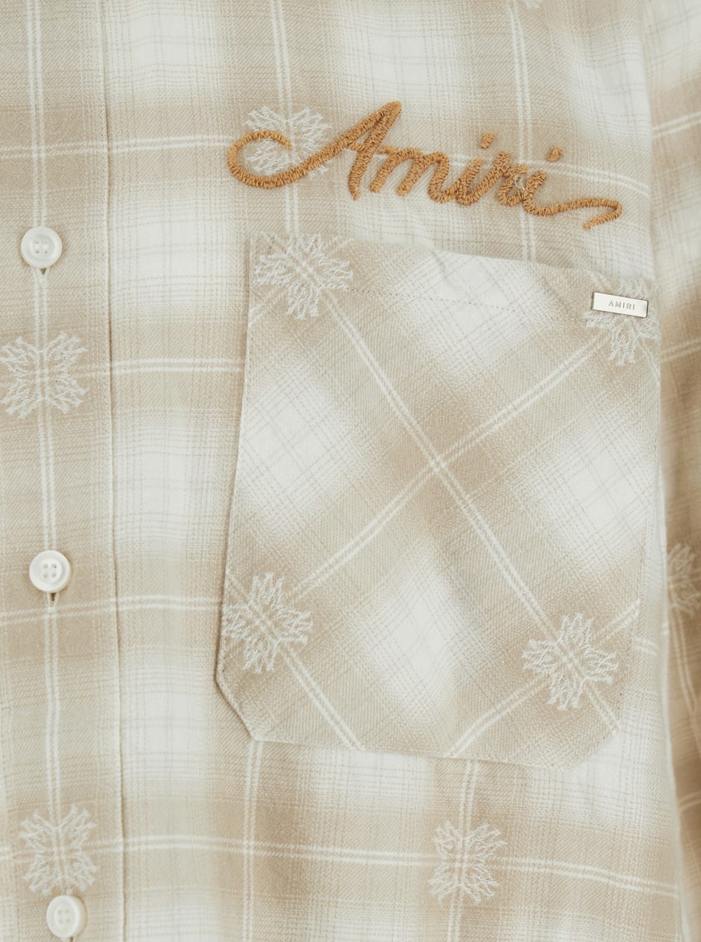 Amiri Light Camel Cotton Bleach Patch Flannel Bandana Shirt In Sand