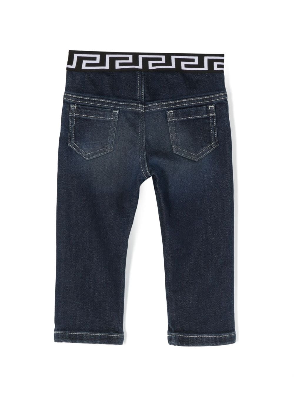 Shop Versace Pantaloni Blu In Demin Di Cotone Stretch Baby Boy