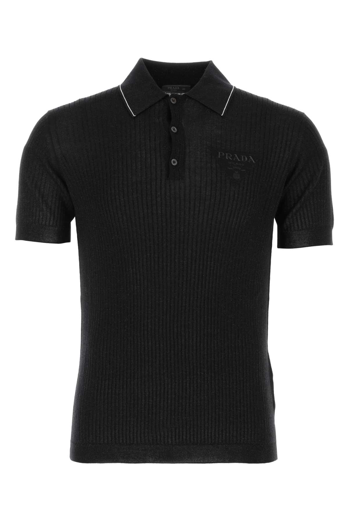 Shop Prada Black Wool Blend Polo Shirt