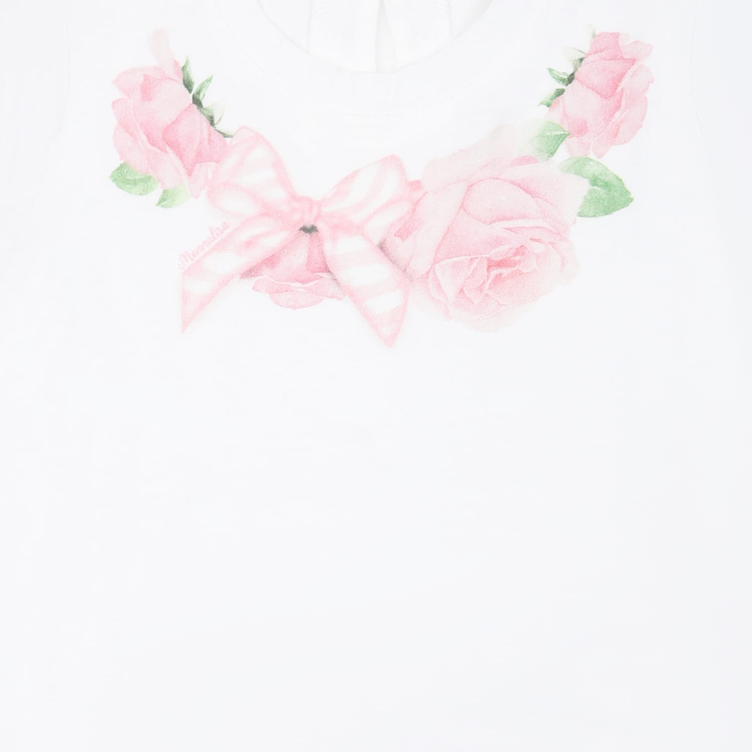 Monnalisa White T-shirt For Baby Girl With Rose Print In White