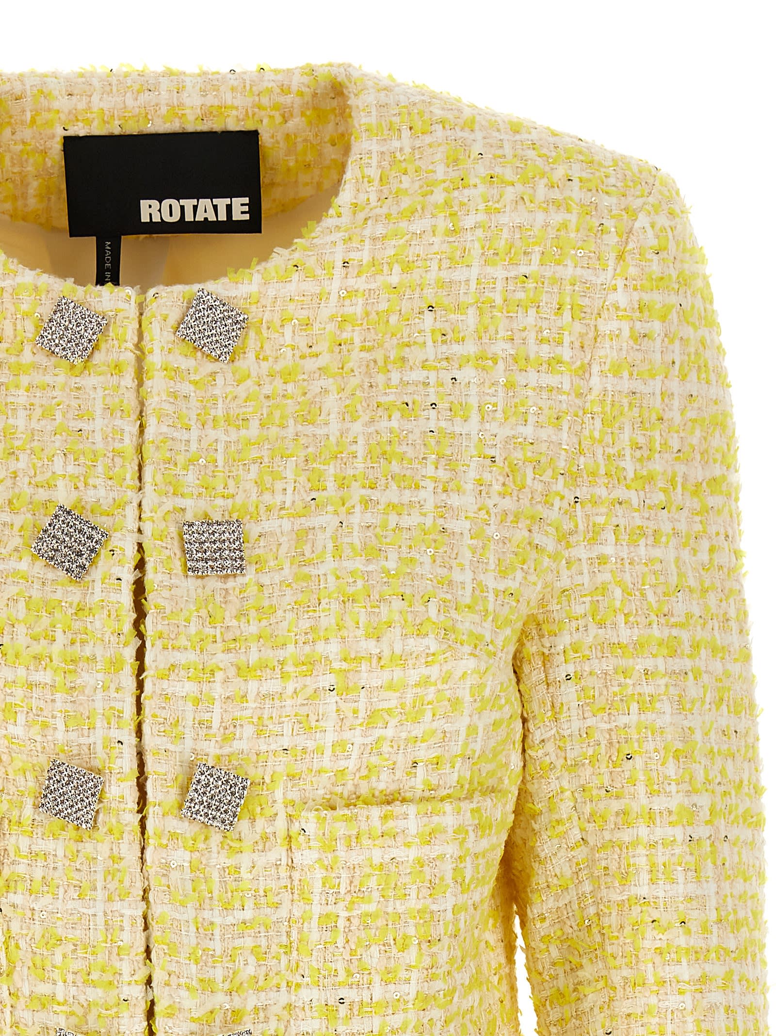 Shop Rotate Birger Christensen Cropped Bouclé Jacket In Yellow