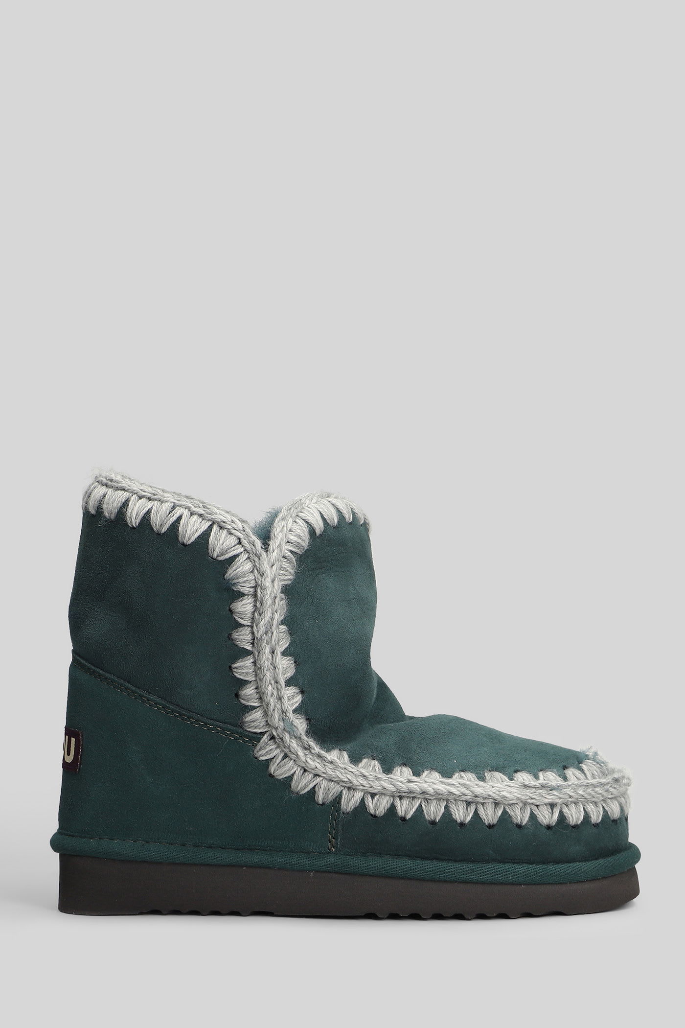 Mou Eskimo 18 Low Heels Ankle Boots In Green Suede In Multi