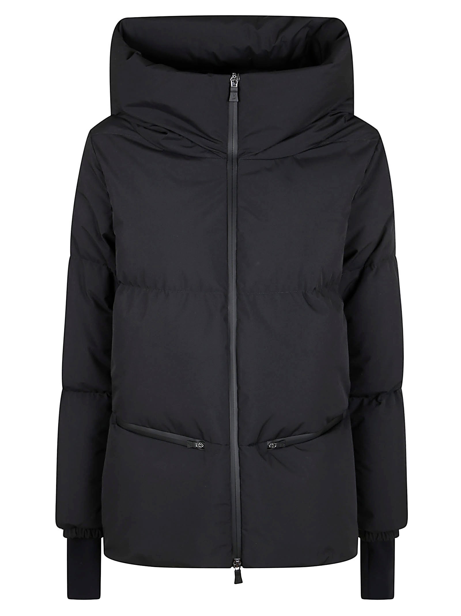 Herno Puffer Jacket With Structured Collar And Zipper Closure In Black