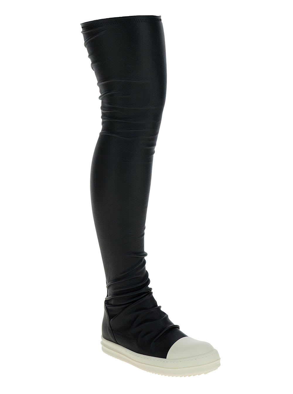 Shop Rick Owens Black Knee-high Sneakers With Platform In Leather Woman In White