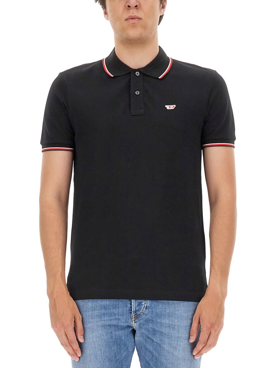 Shop Diesel Polo With Logo In Black