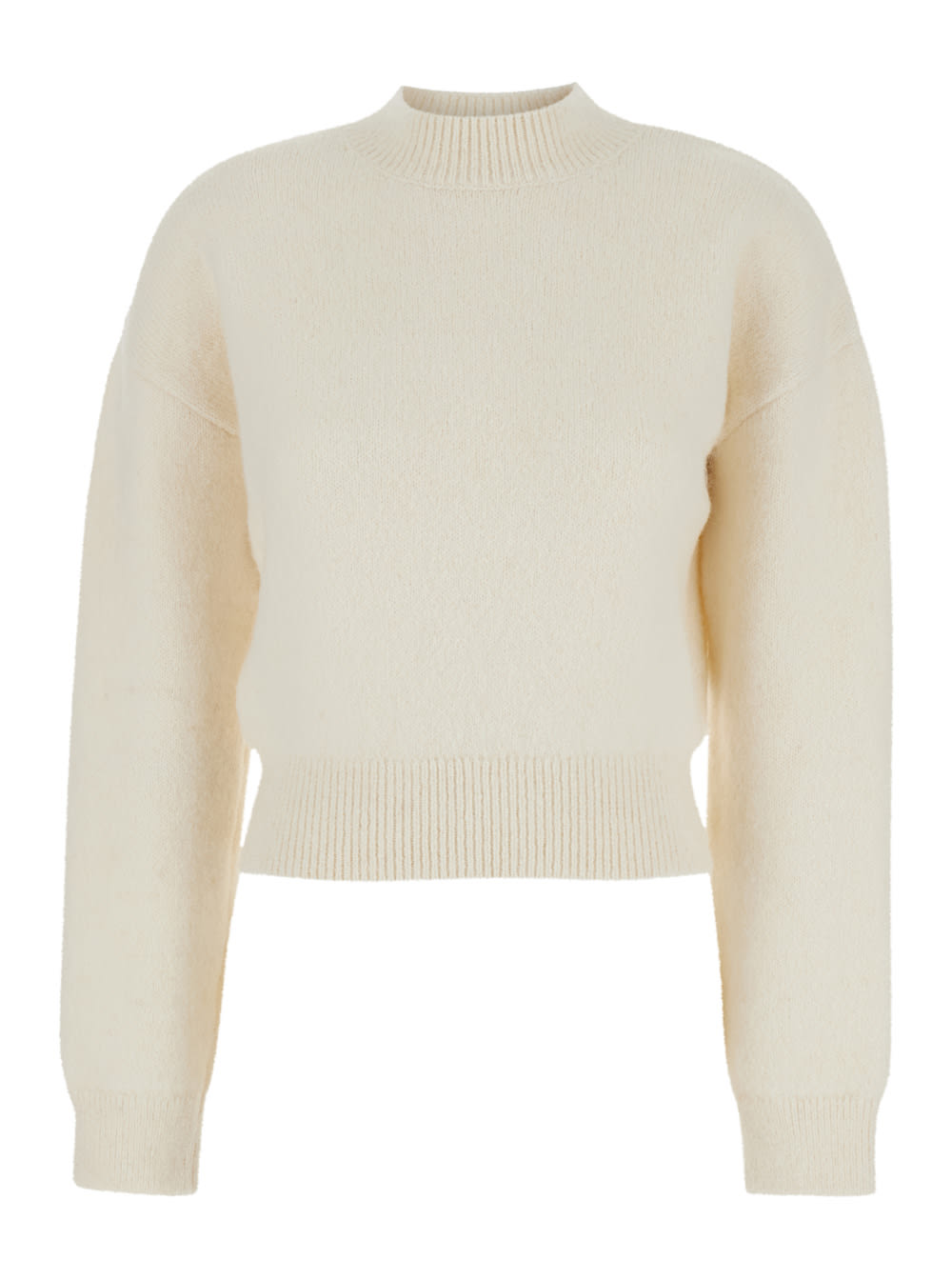 Shop Jacquemus La Maille White Sweater With Intarsia Logo In Wool Woman In Beige