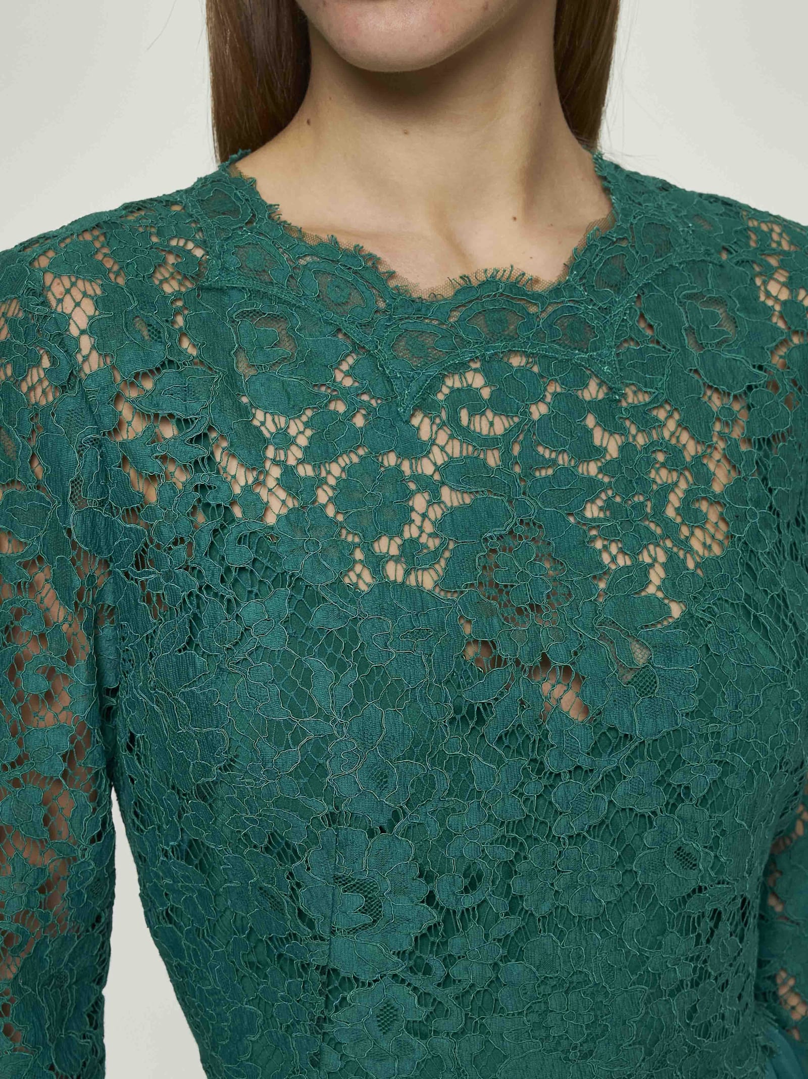 Dolce & Gabbana Long Chiffon And Lace Dress In Green