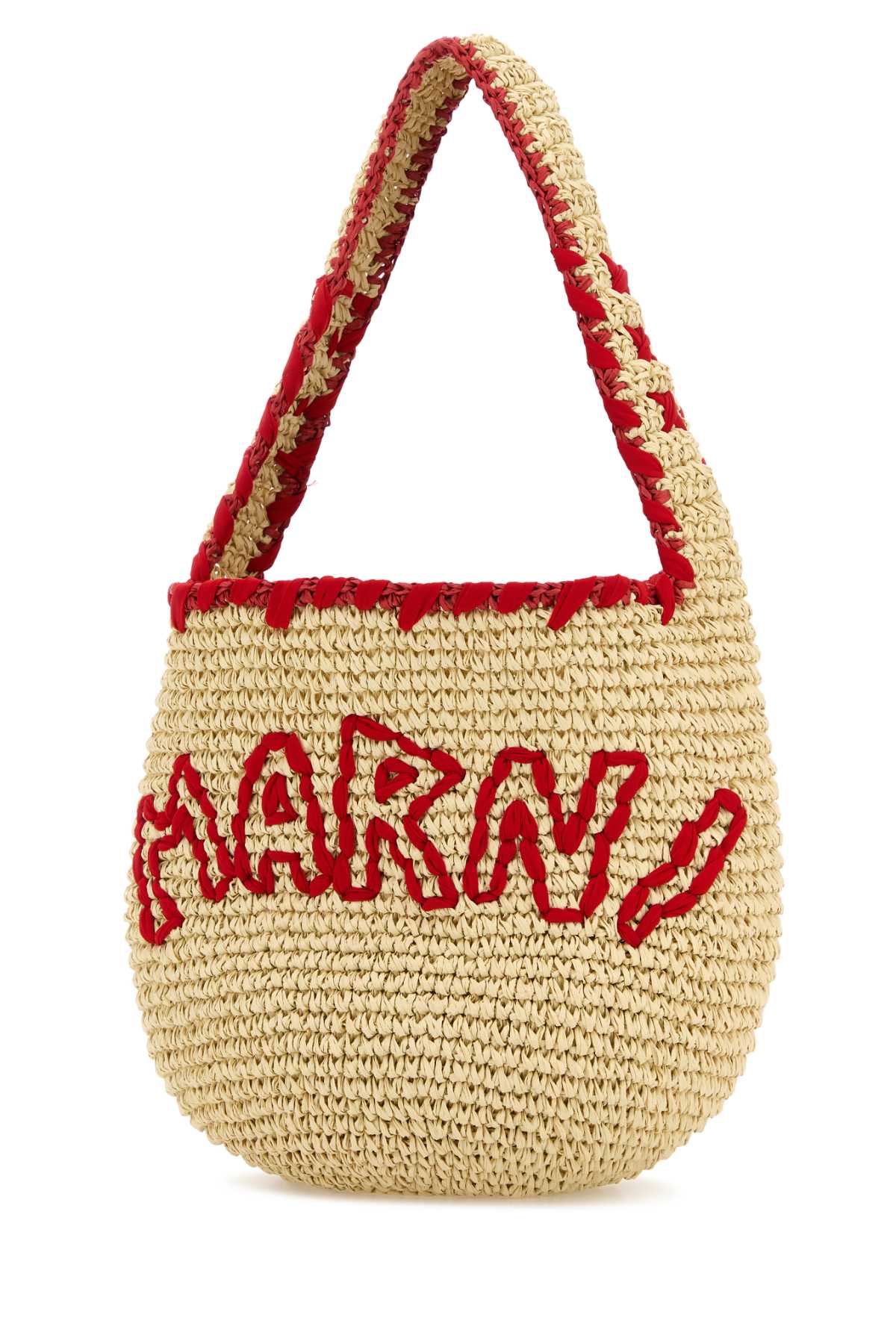 Marni Woven Shoulder Bag With Bold Red Accents In Neutral