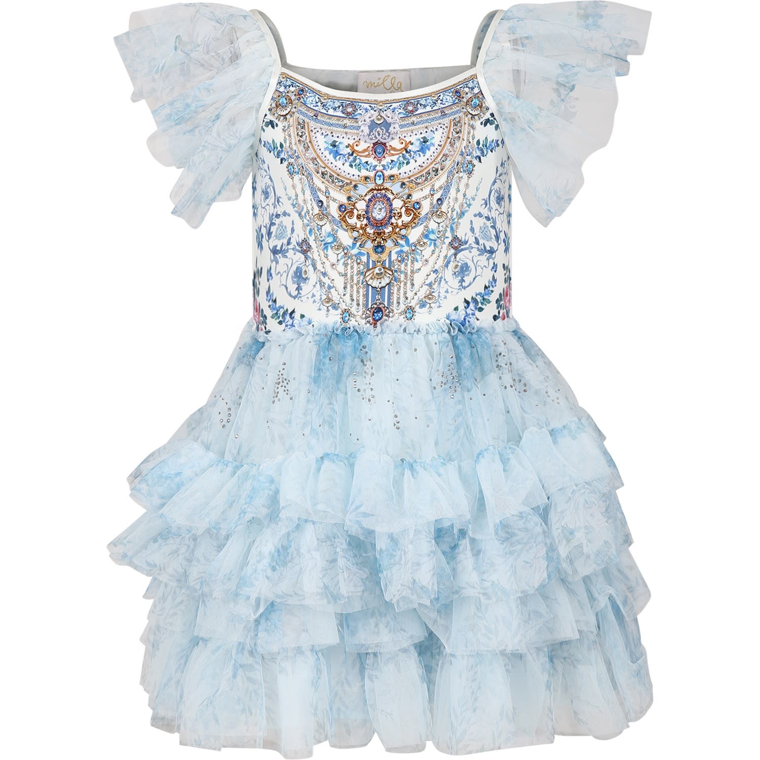 Shop Camilla Light Blue Dress For Girl With Floral Print