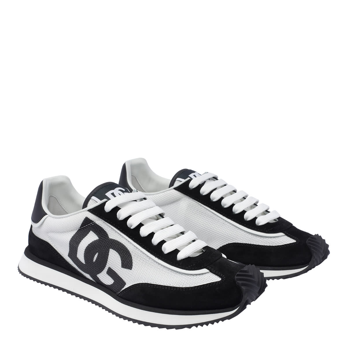 Dolce & Gabbana Aria White And Black Running Sneakers With Logo Detail In Suede And Tech Fabric Man In Multi
