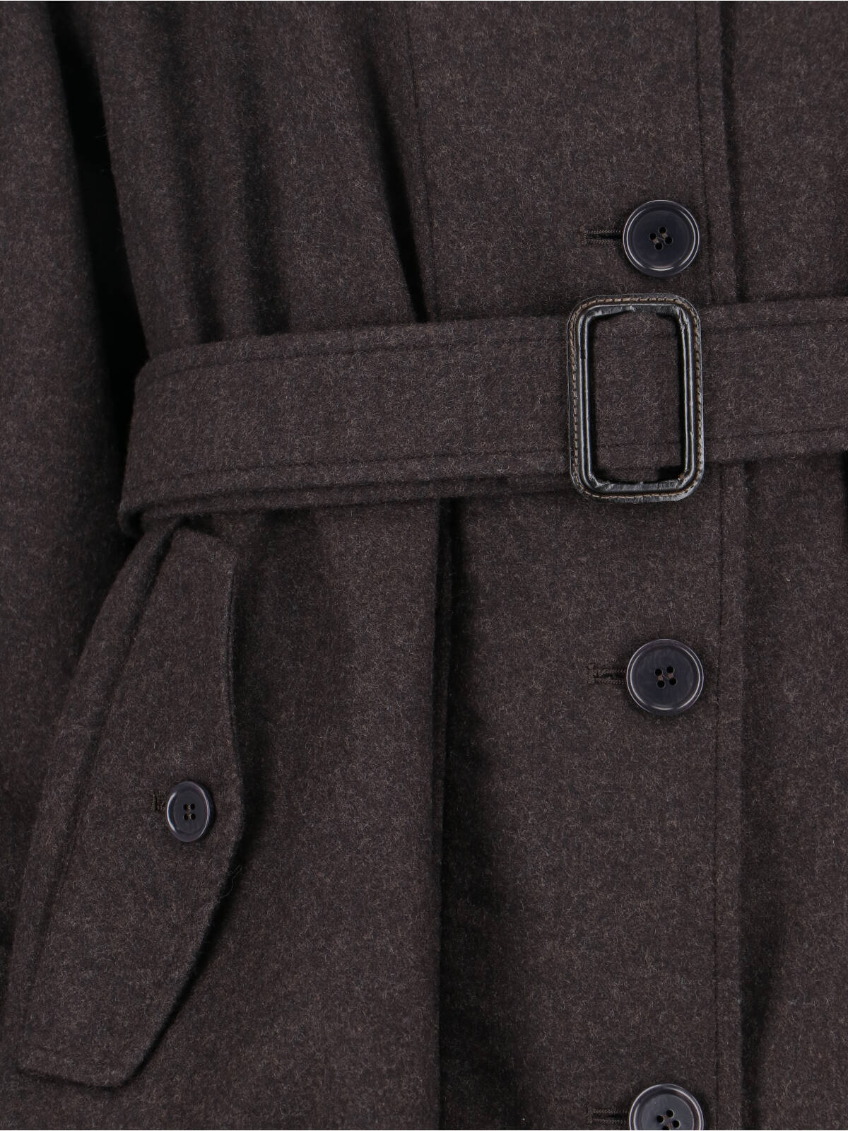 Aspesi Long High Collar Jacket With Belted Waist In Brown