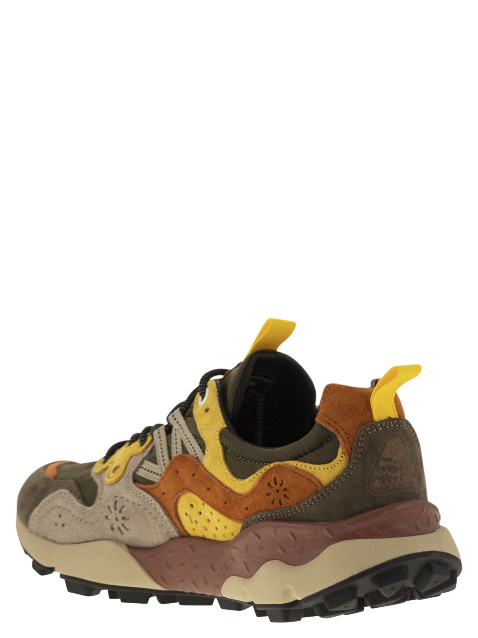 Shop Flower Mountain Yamano 3 - Sneakers In Suede And Technical Fabric In Grey/yellow