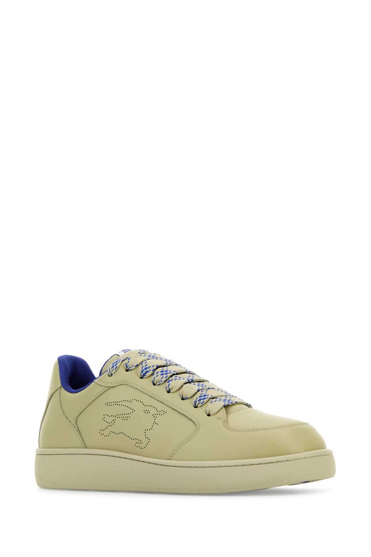 Shop Burberry Army Green Leather Stock Sneakers In Hunter