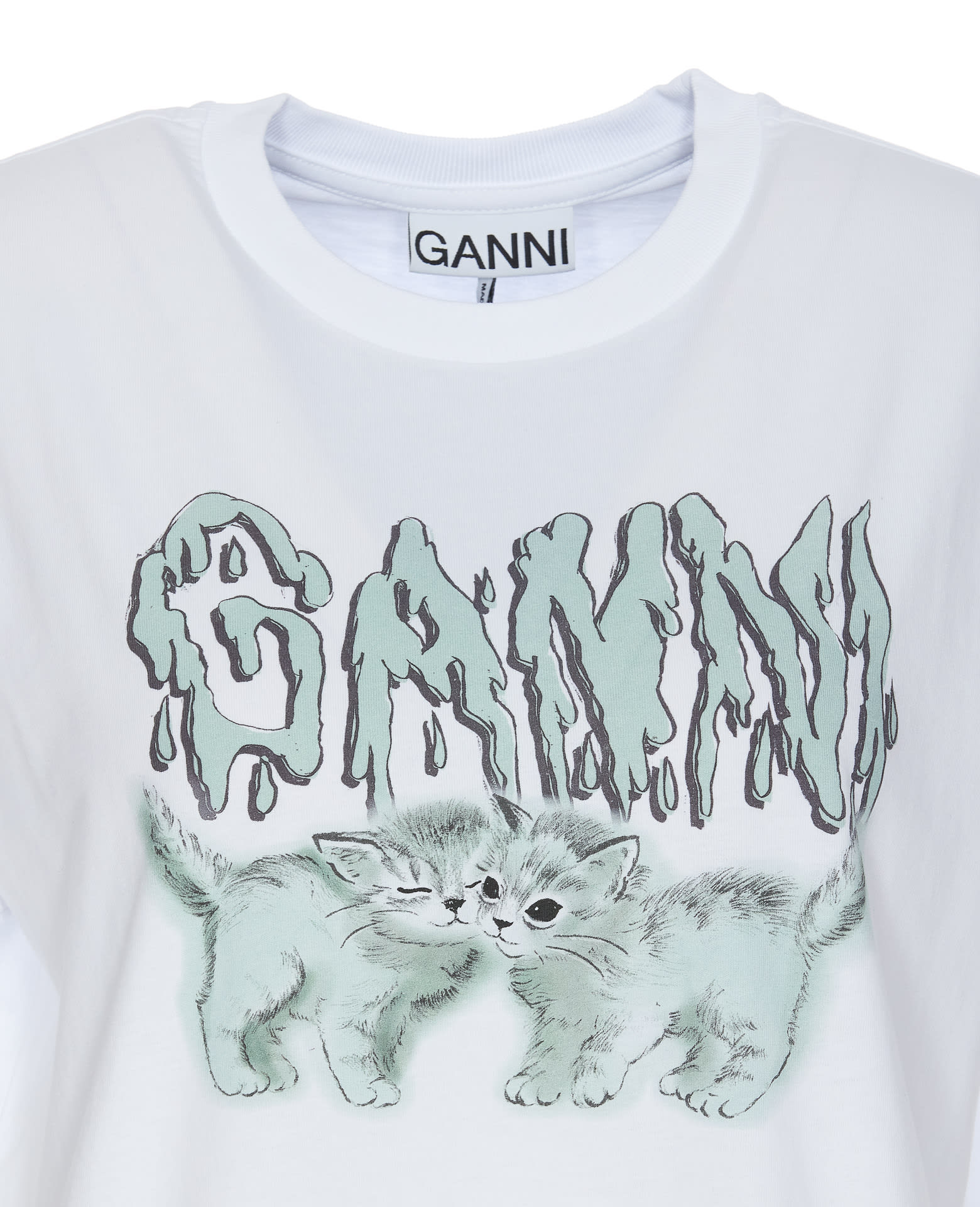 Shop Ganni Basic Jersey Love Cats Relaxed T-shirt In White