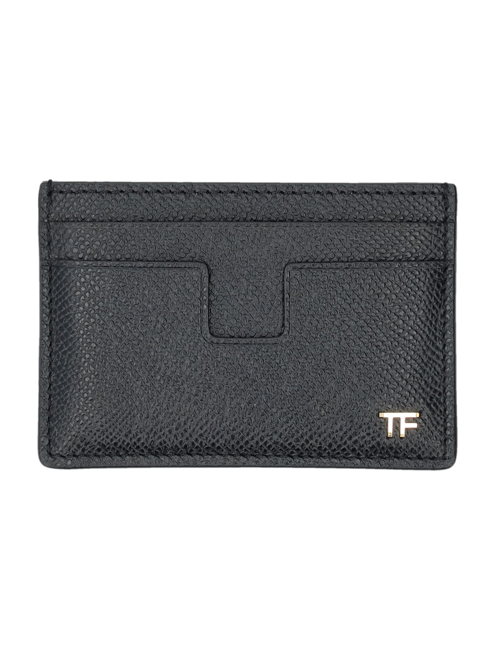 Shop Tom Ford Small Grain Leather Cardholder In Black
