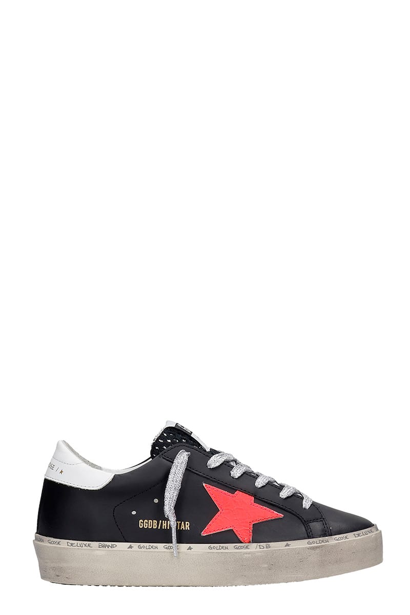 Buy Golden Goose Hi Star Sneakers In Black Leather online, shop Golden Goose shoes with free shipping