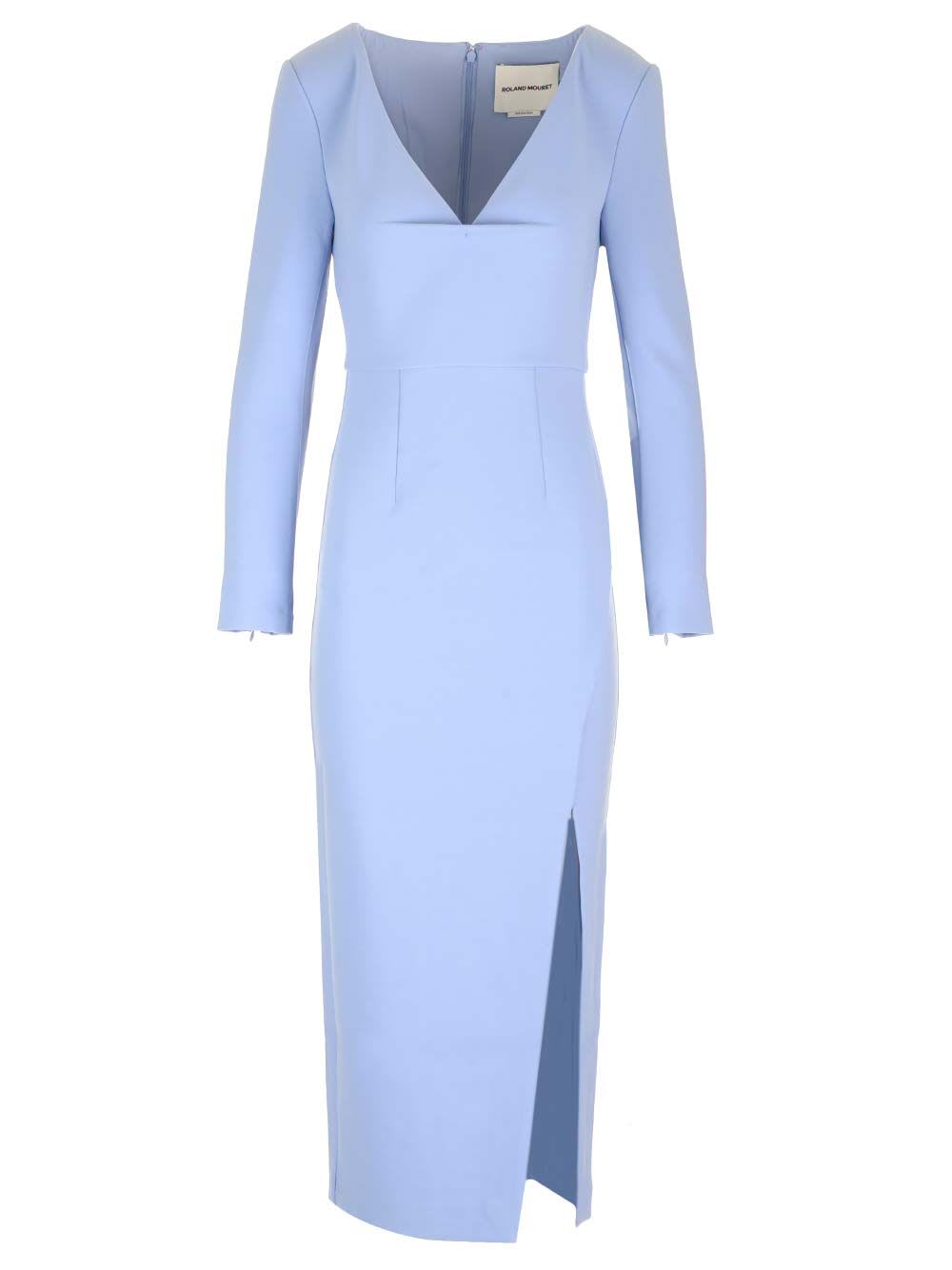 Shop Roland Mouret Crepe Midi Dress In Blue