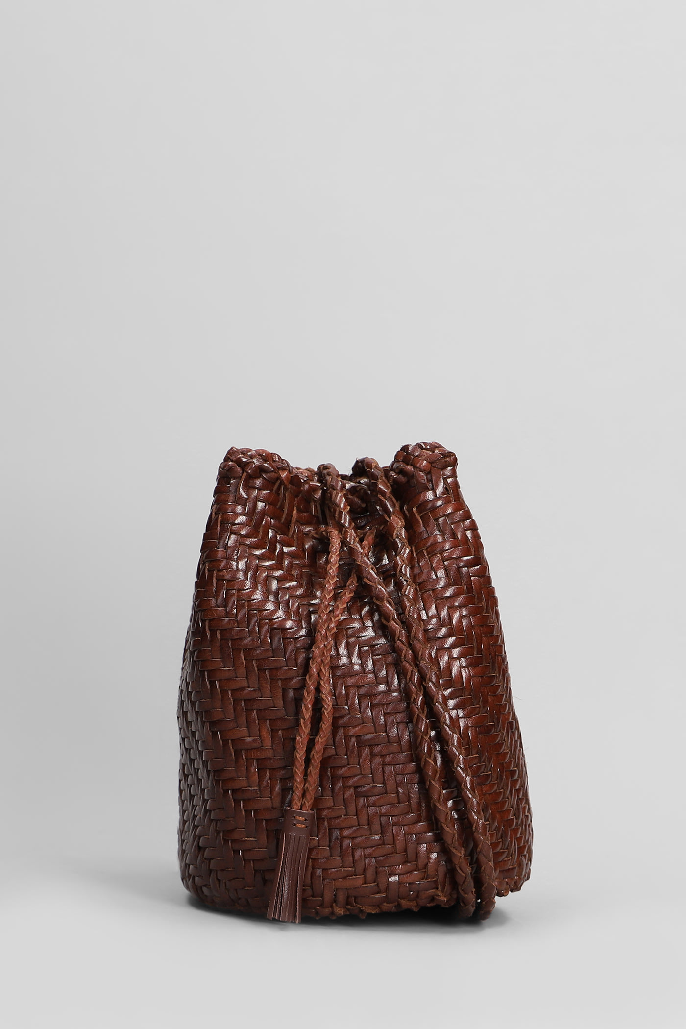 Pompom Double Jump Shoulder Bag In Brown Leather