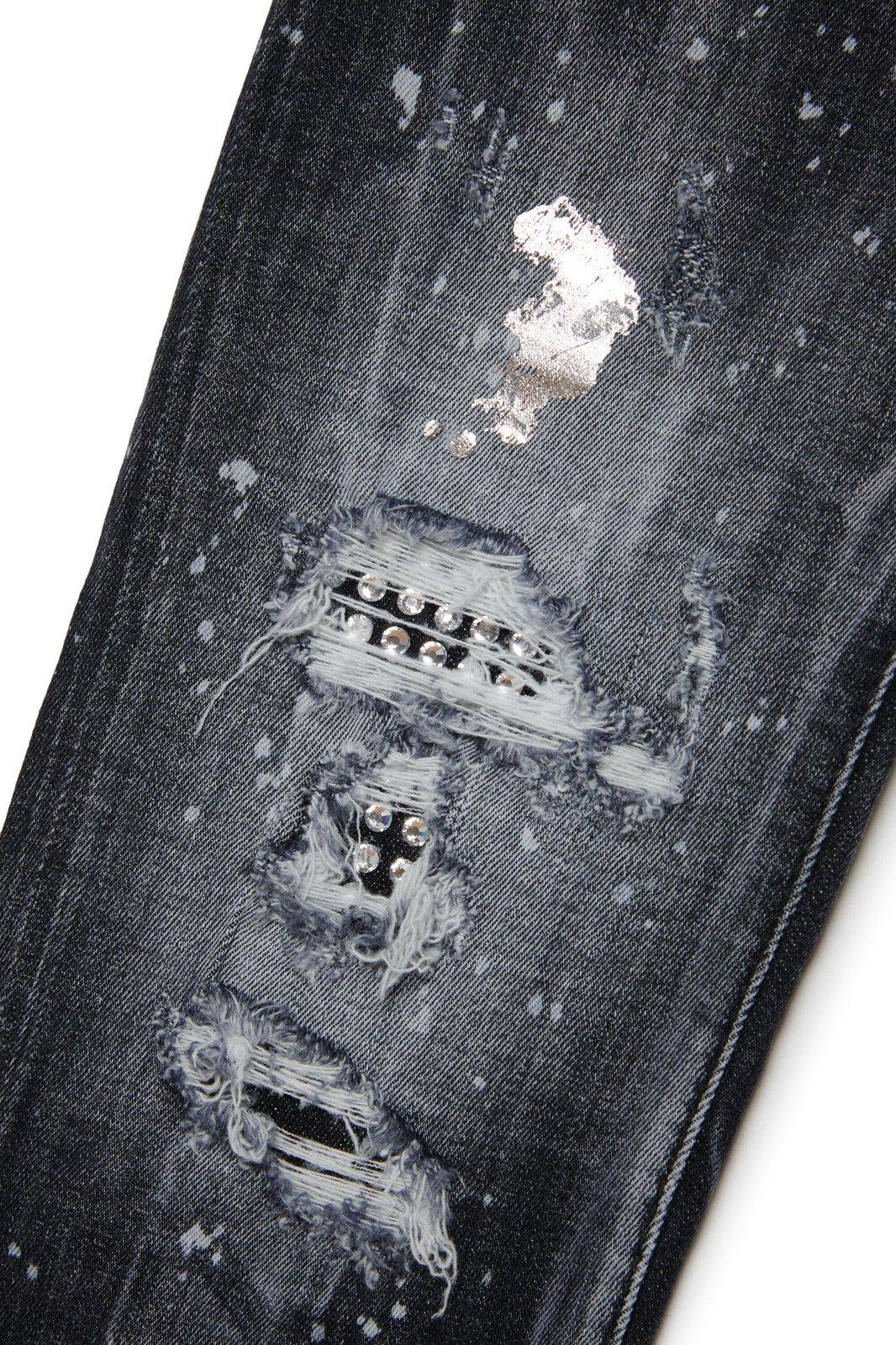 Shop Dsquared2 Paint Splatter-detail Straight-leg Distressed Jeans In Denim Black