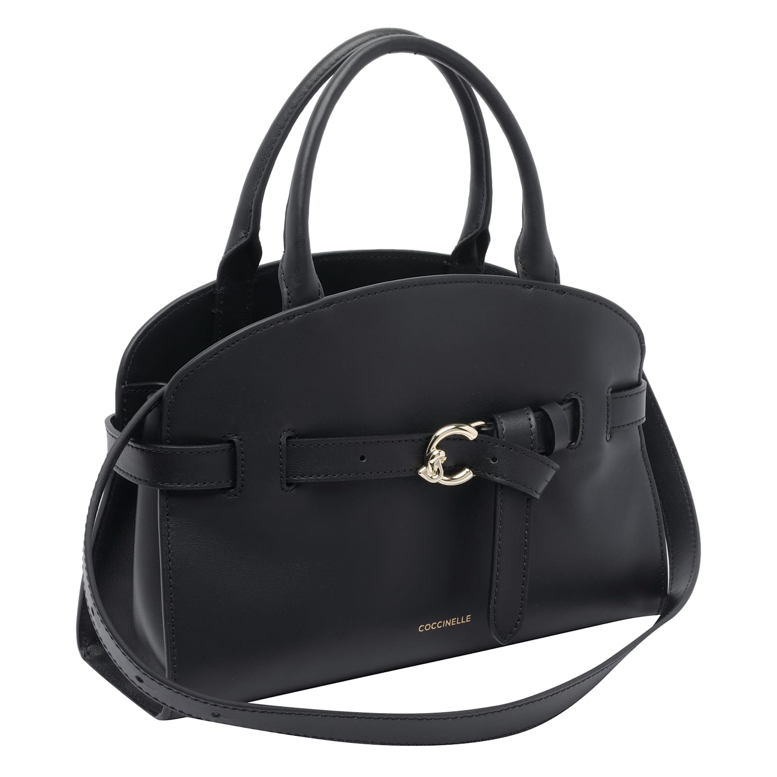 Coccinelle Medium Sabine Belted Cowhide Tote Bag In Black