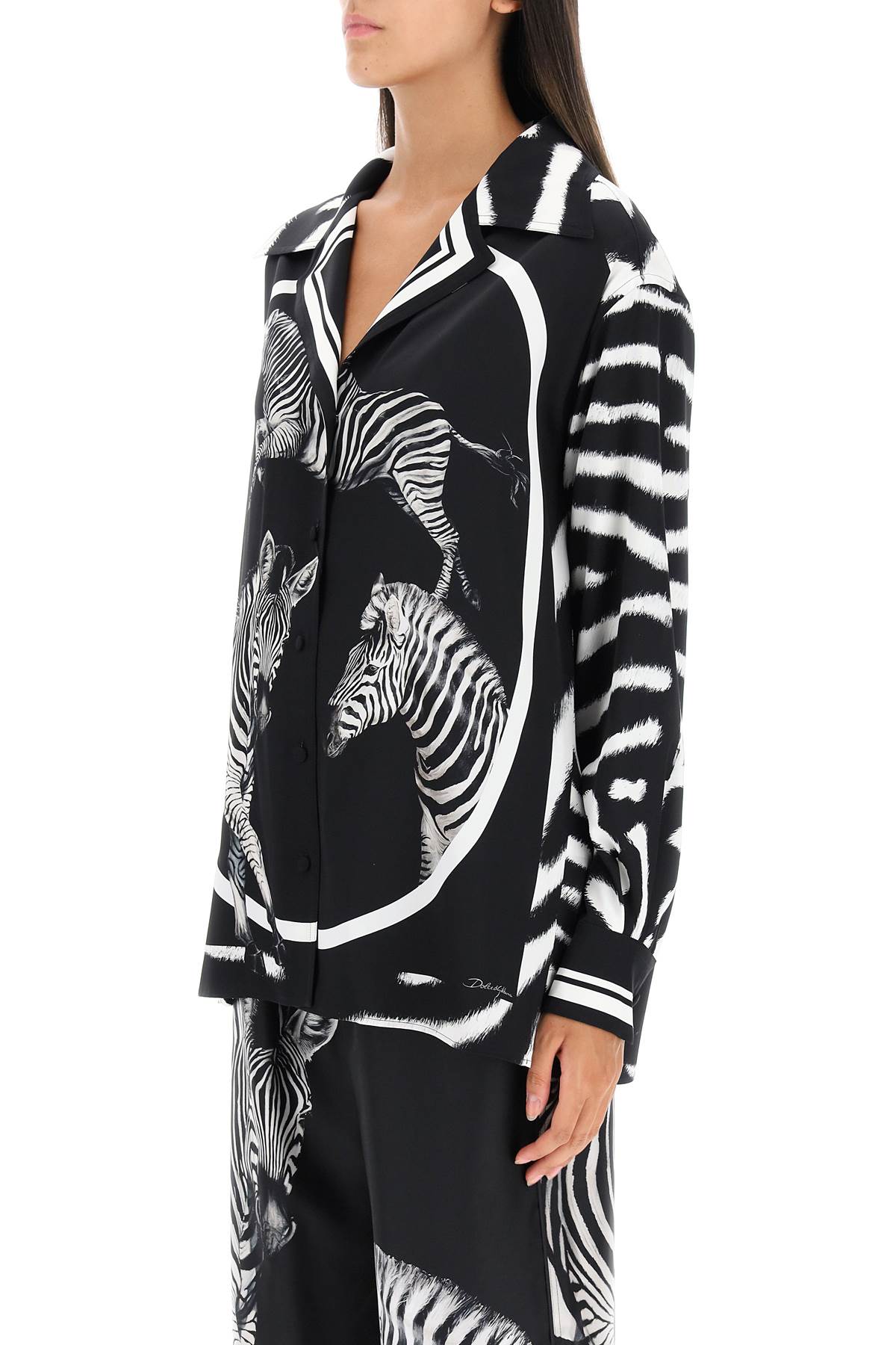 Shop Dolce & Gabbana Zebra Print Silk Shirt In Nero