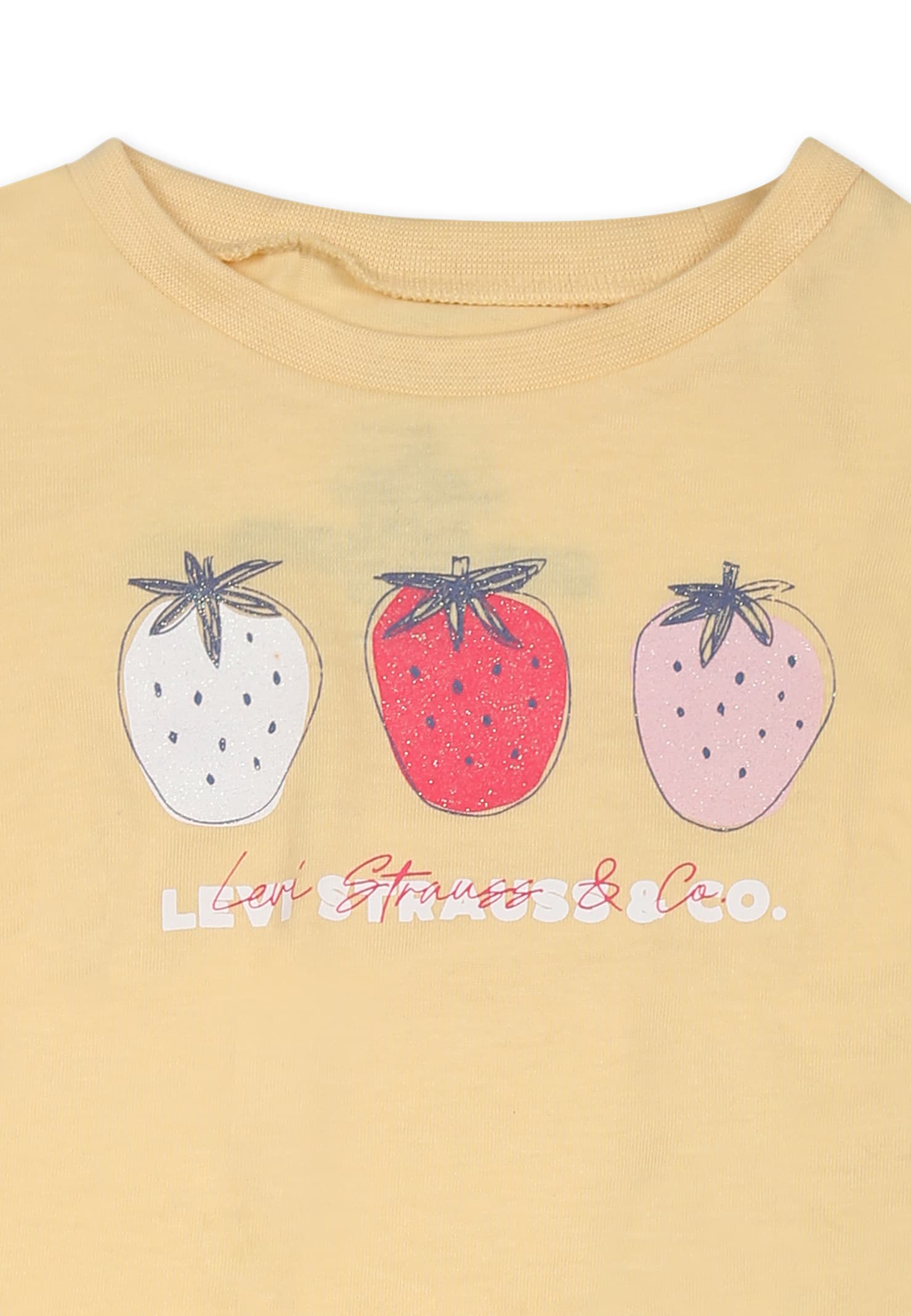 Levi's Yellow Suit For Baby Girl With Strawberries In Yellow